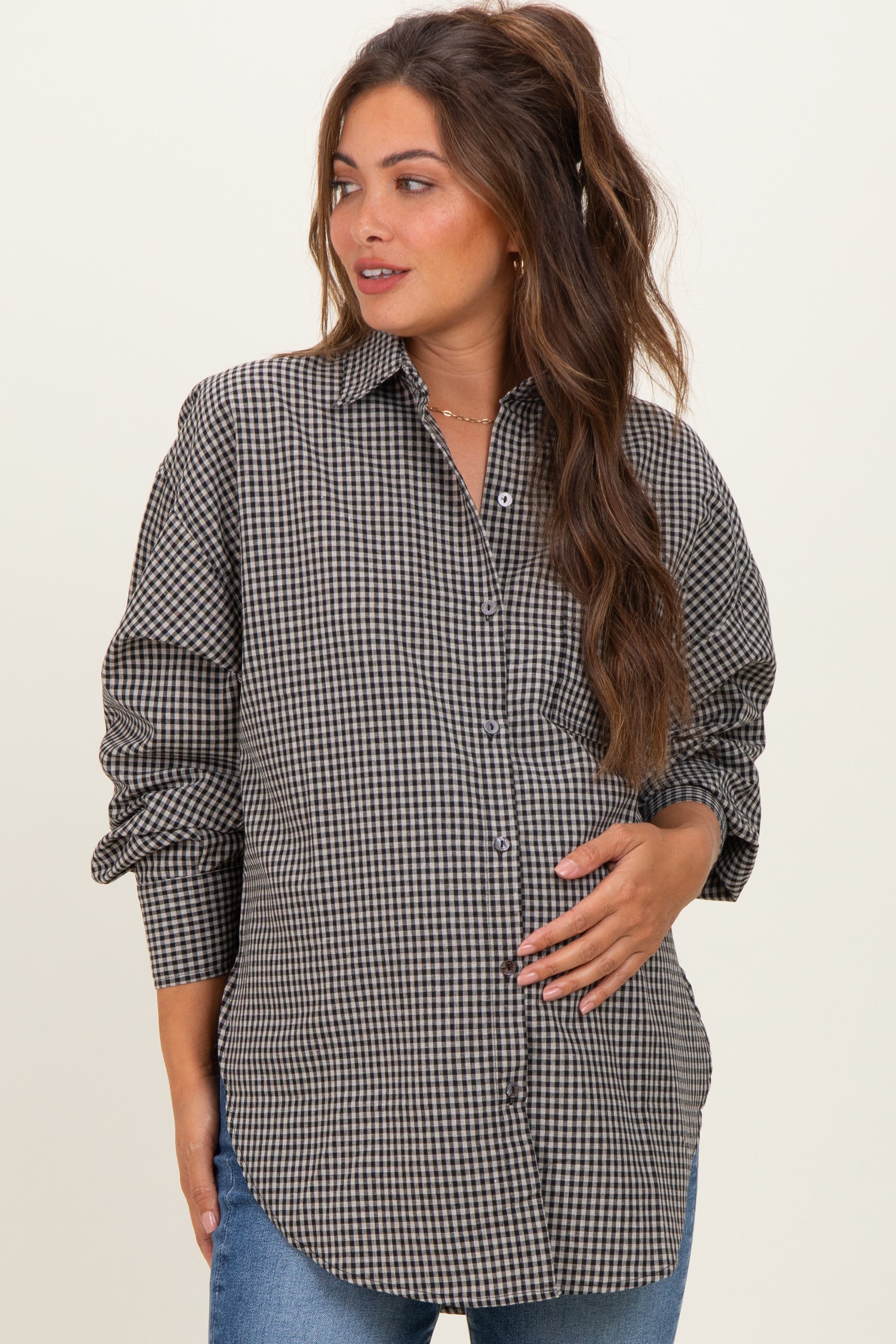 Plaid Linen Blend Button Down Shirt - image 1