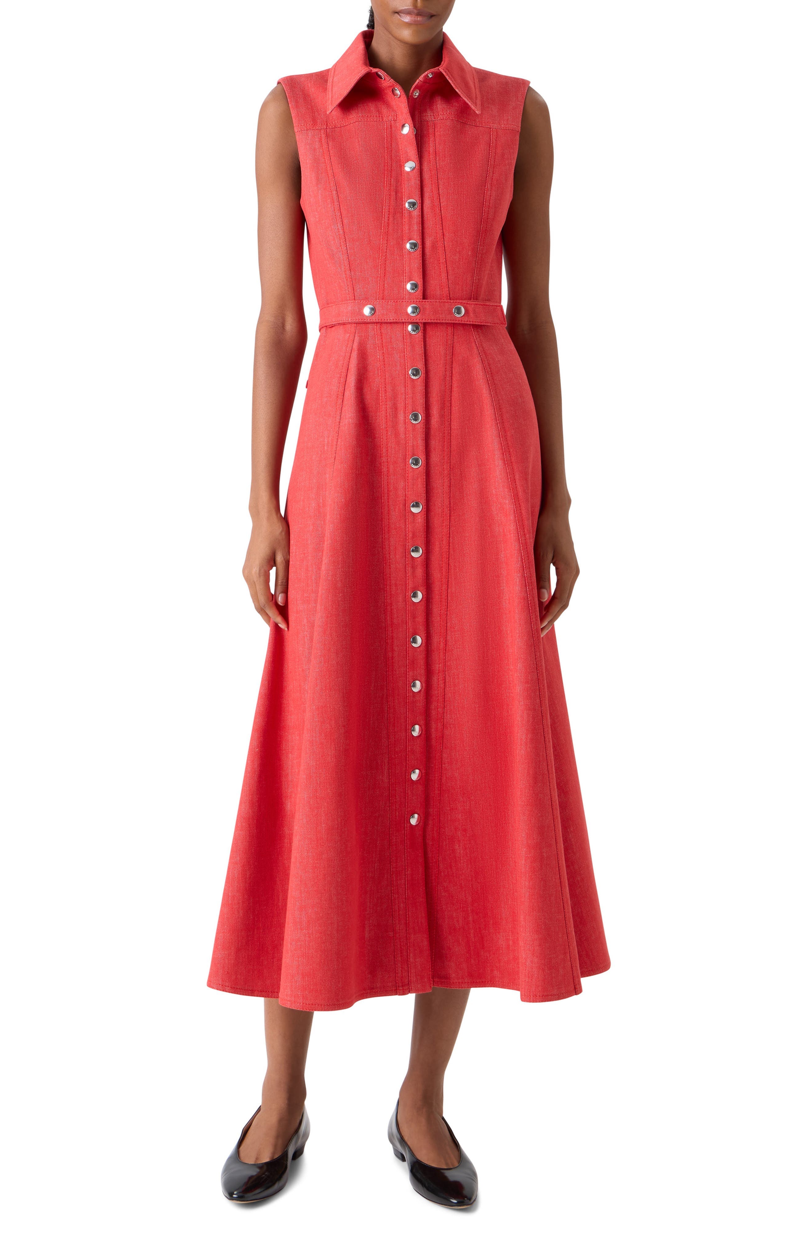 Belted Stretch Denim Shirtdress - image 1