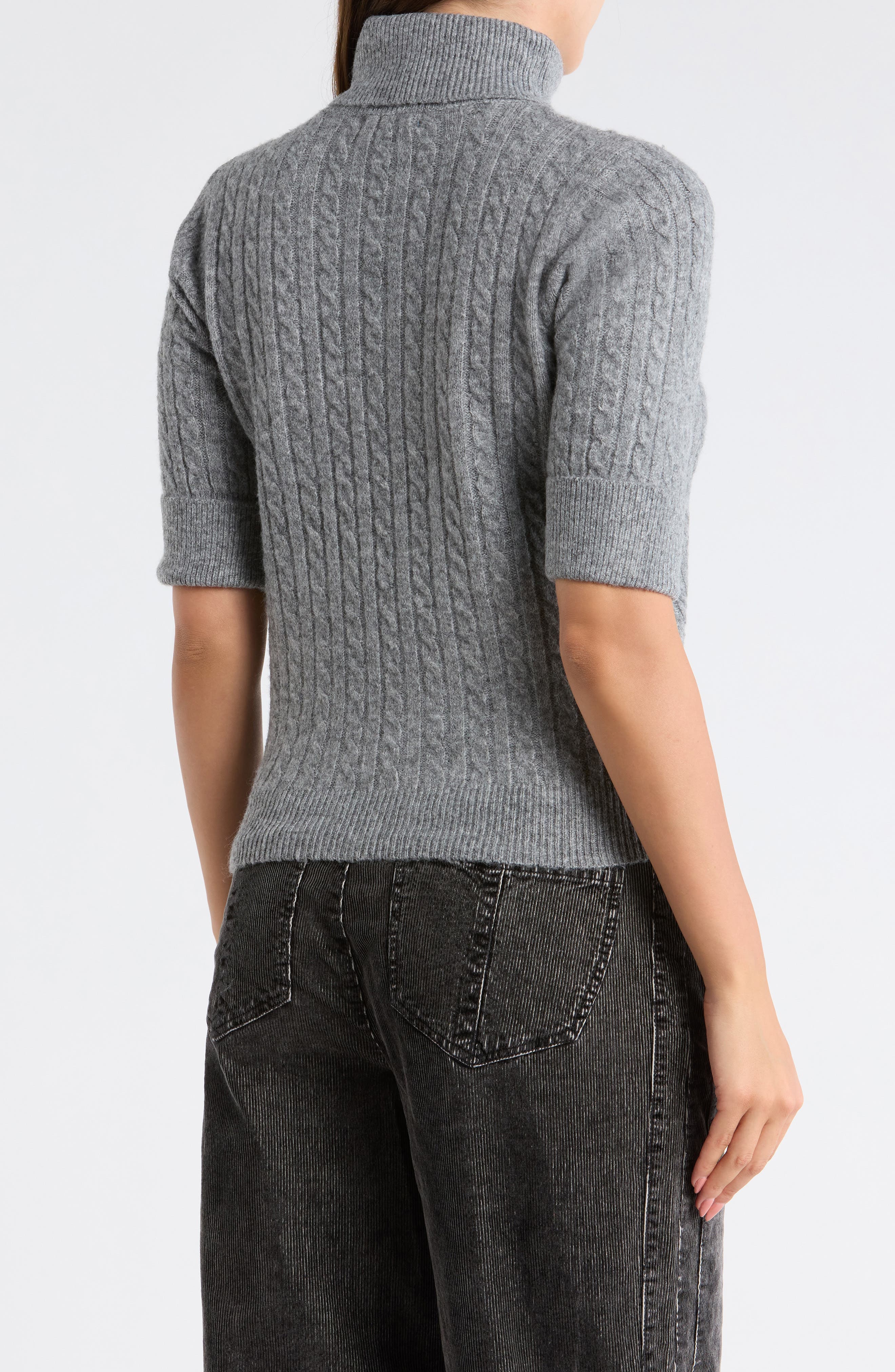Cable Knit Elbow Sleeve Turtleneck Sweater - image 2
