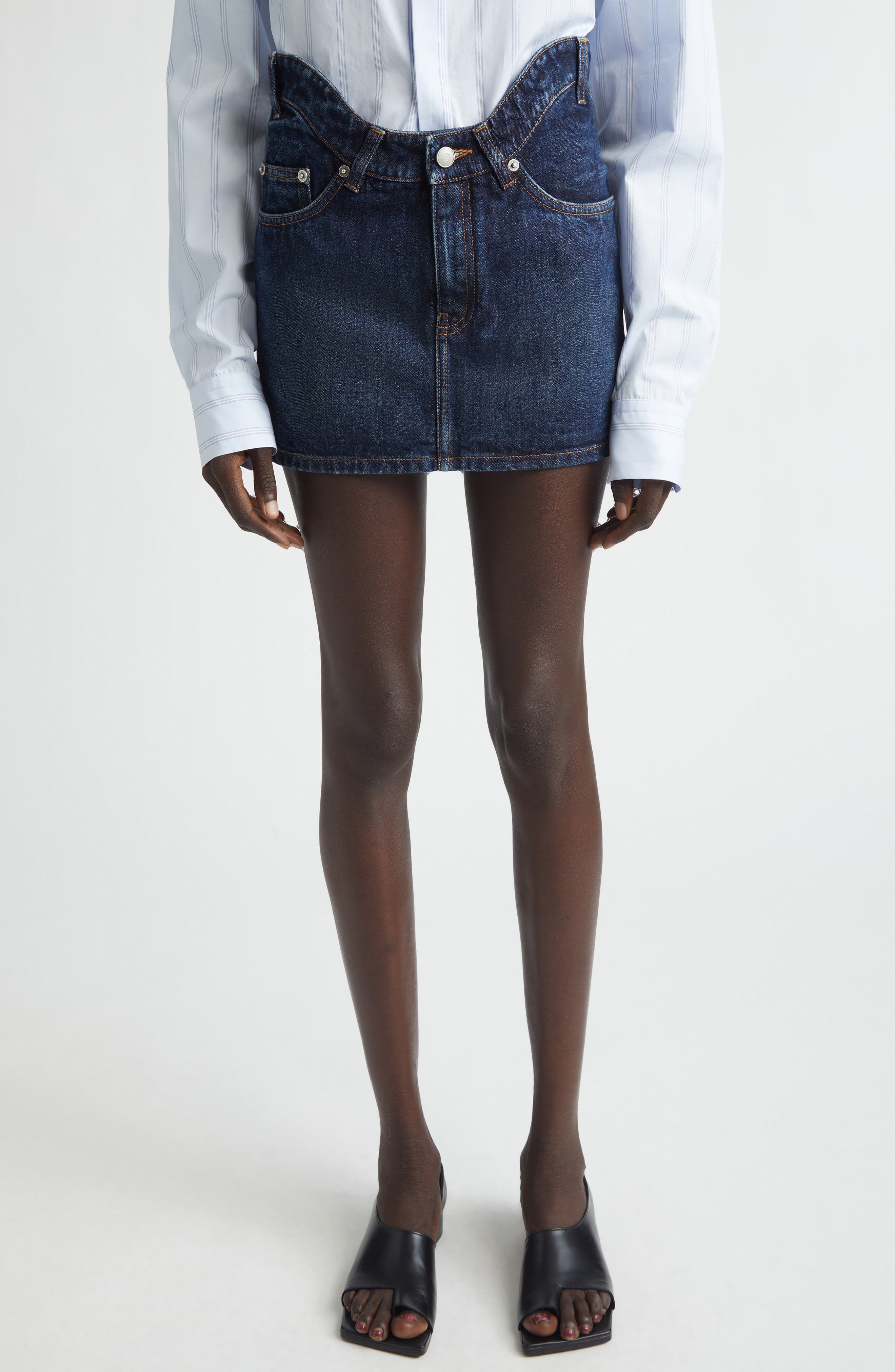 Curvy Waistband Denim Miniskirt - image 1