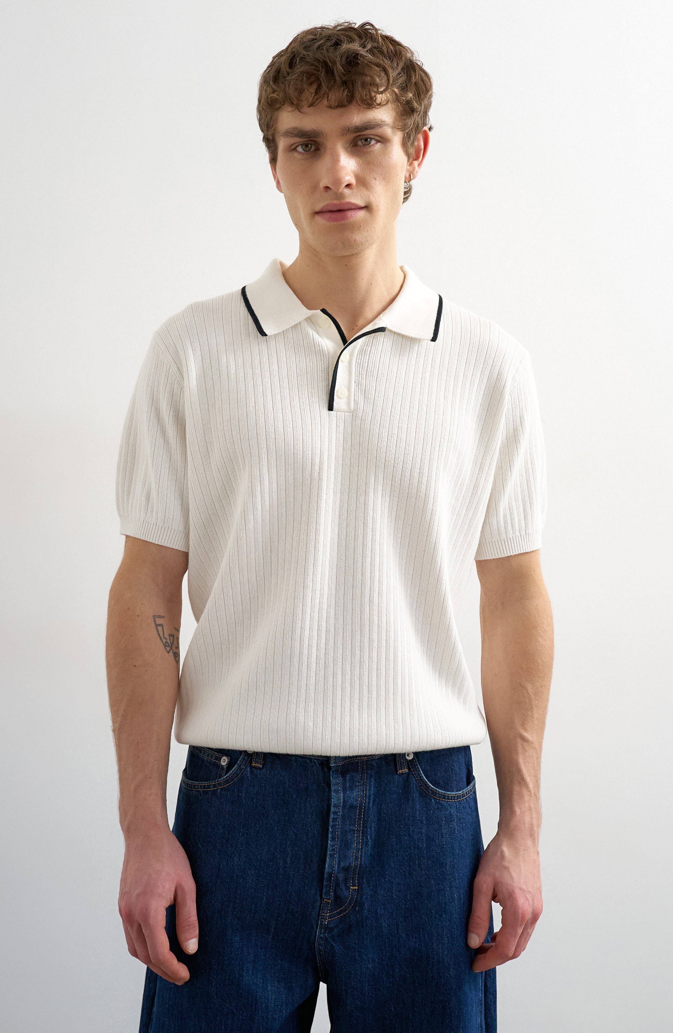 Tipped Rib Cotton Polo Sweater - image 1