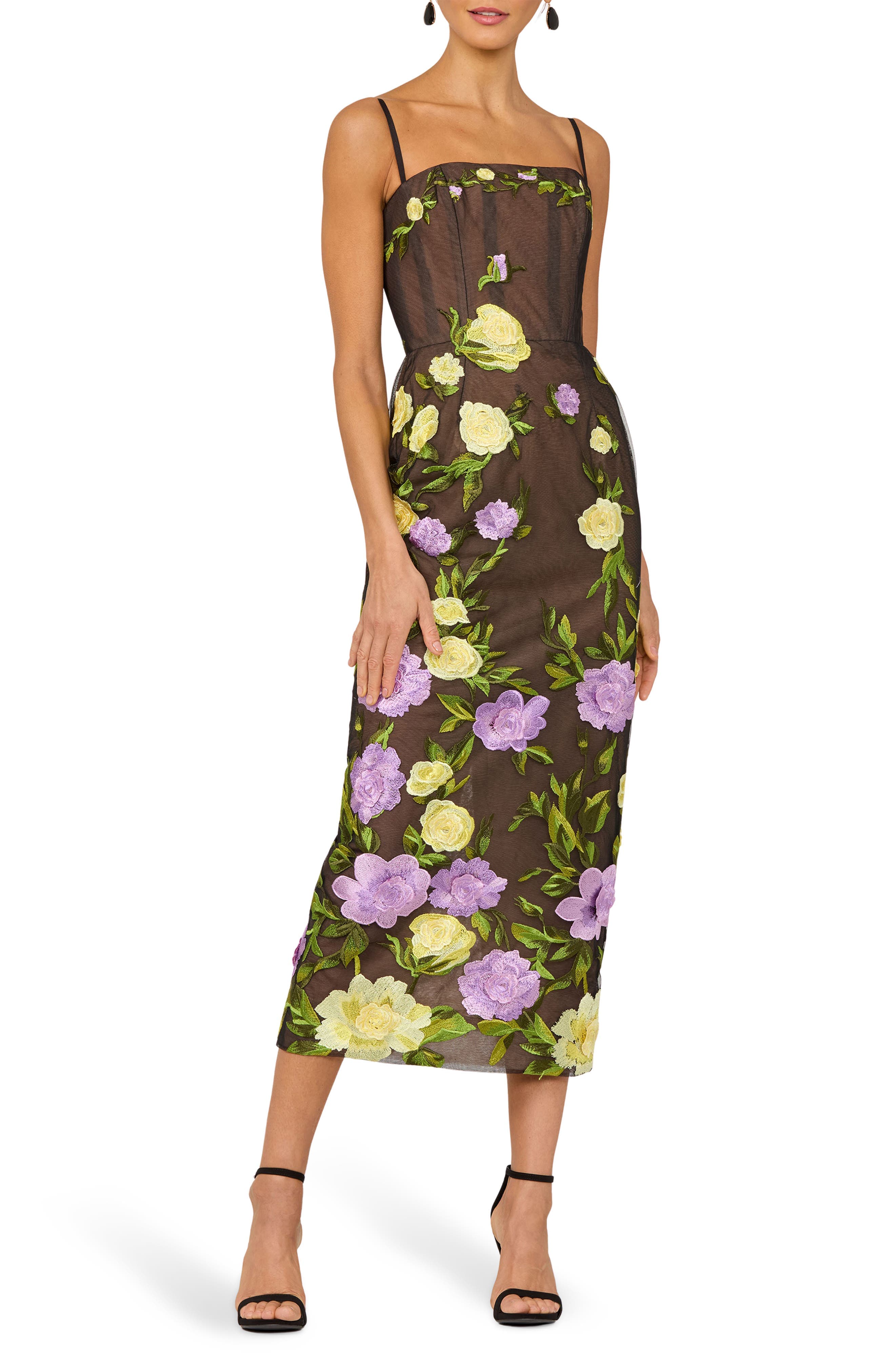 Gemma Floral Embroidered Midi Cocktail Dress - image 1