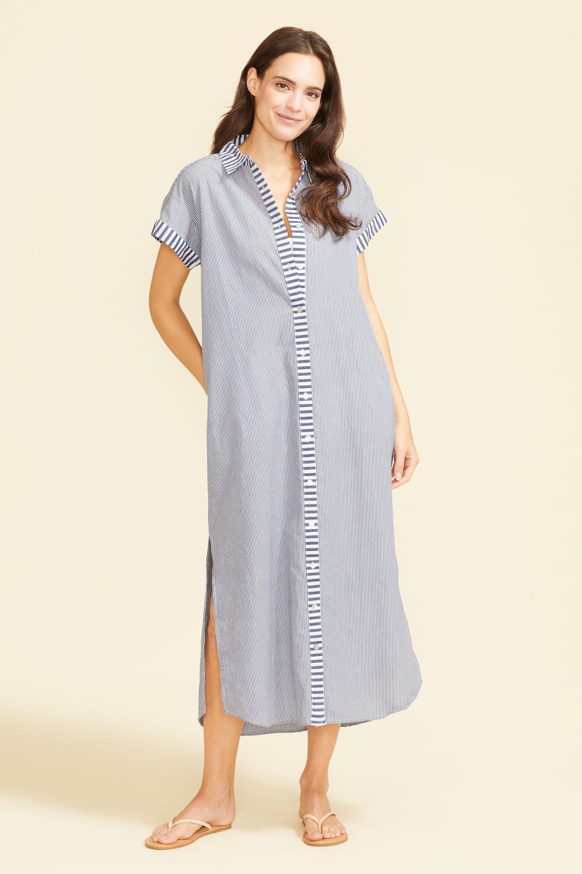 Riga Short Sleeve Striped Midi Dress Cover-Up - image 1