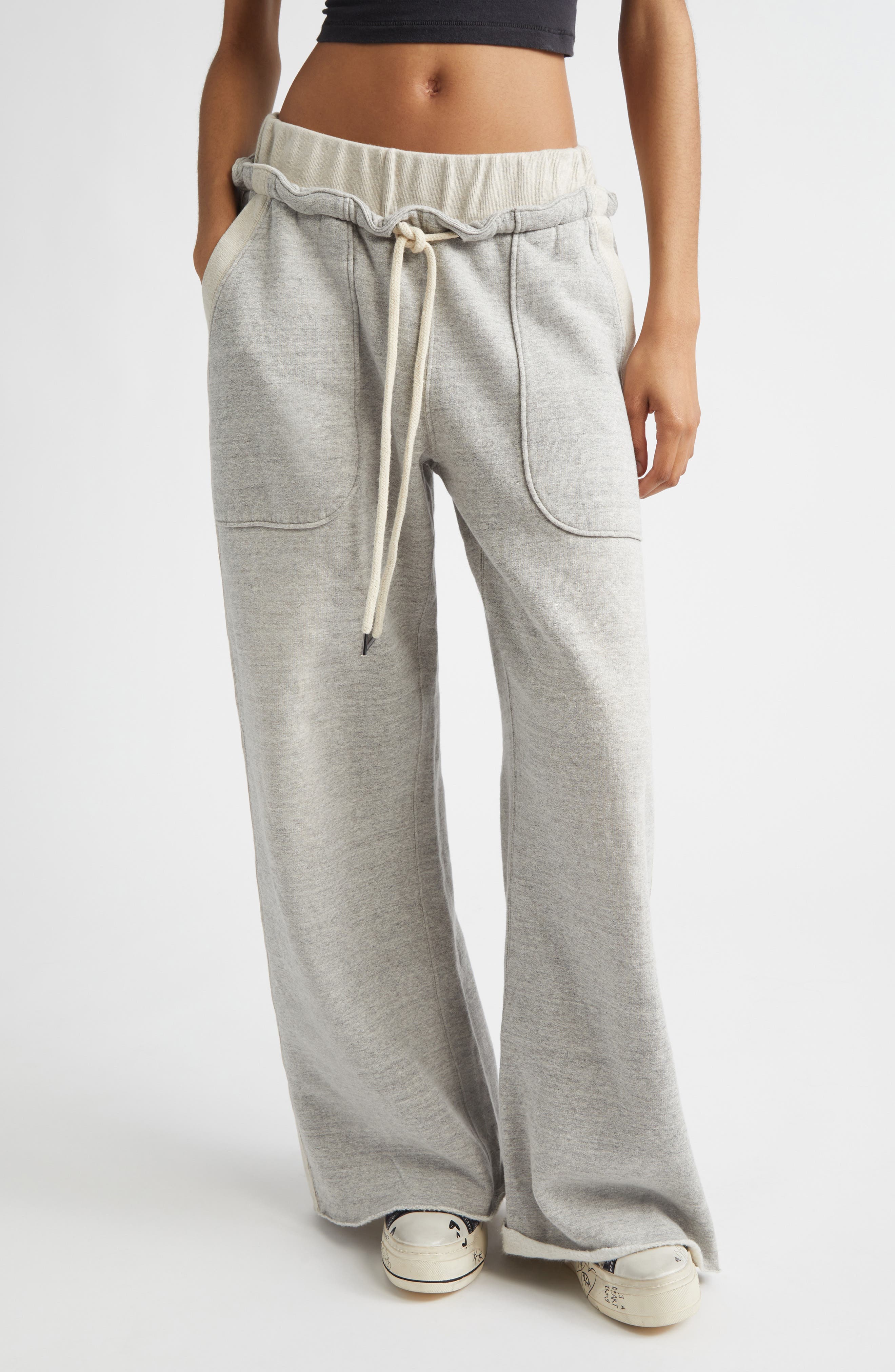 Side Insert Wide Leg Cotton Sweatpants - image 1