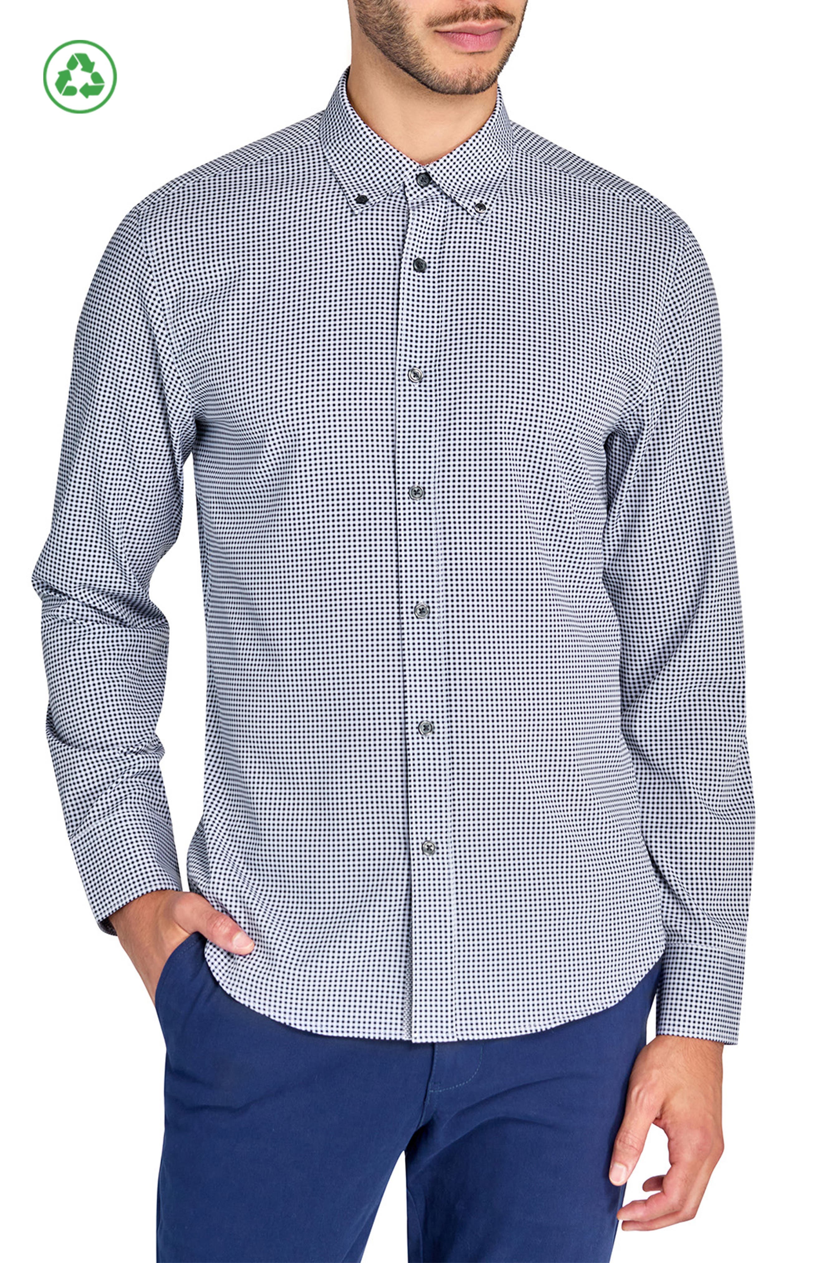 Slim Fit Micro Plaid Recycled 4-Way Stretch Performance Long Sleeve Shirt - image 1