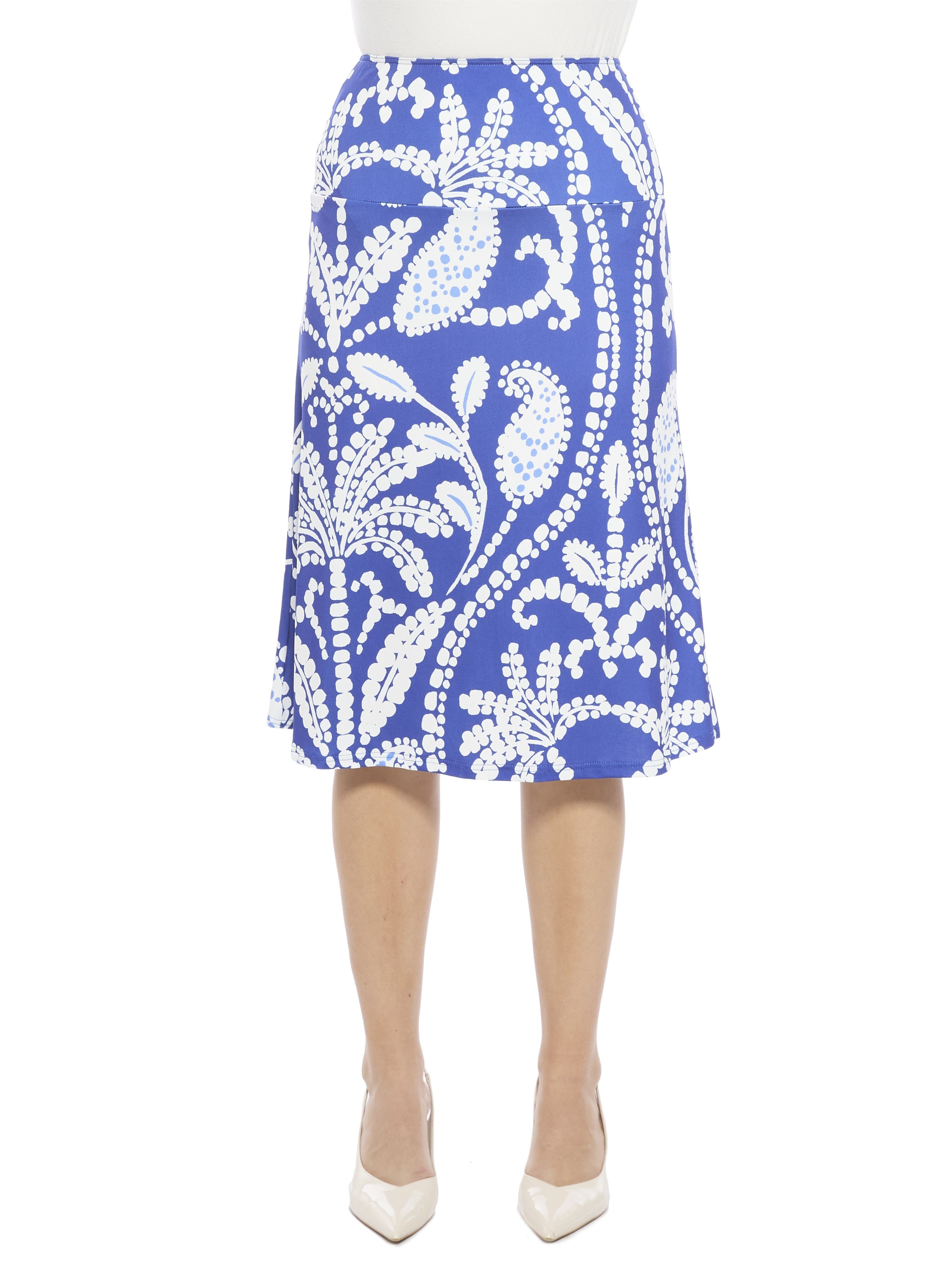 Womens Paisley Elastic Waist Knee Length A-Line Skirt - image 1