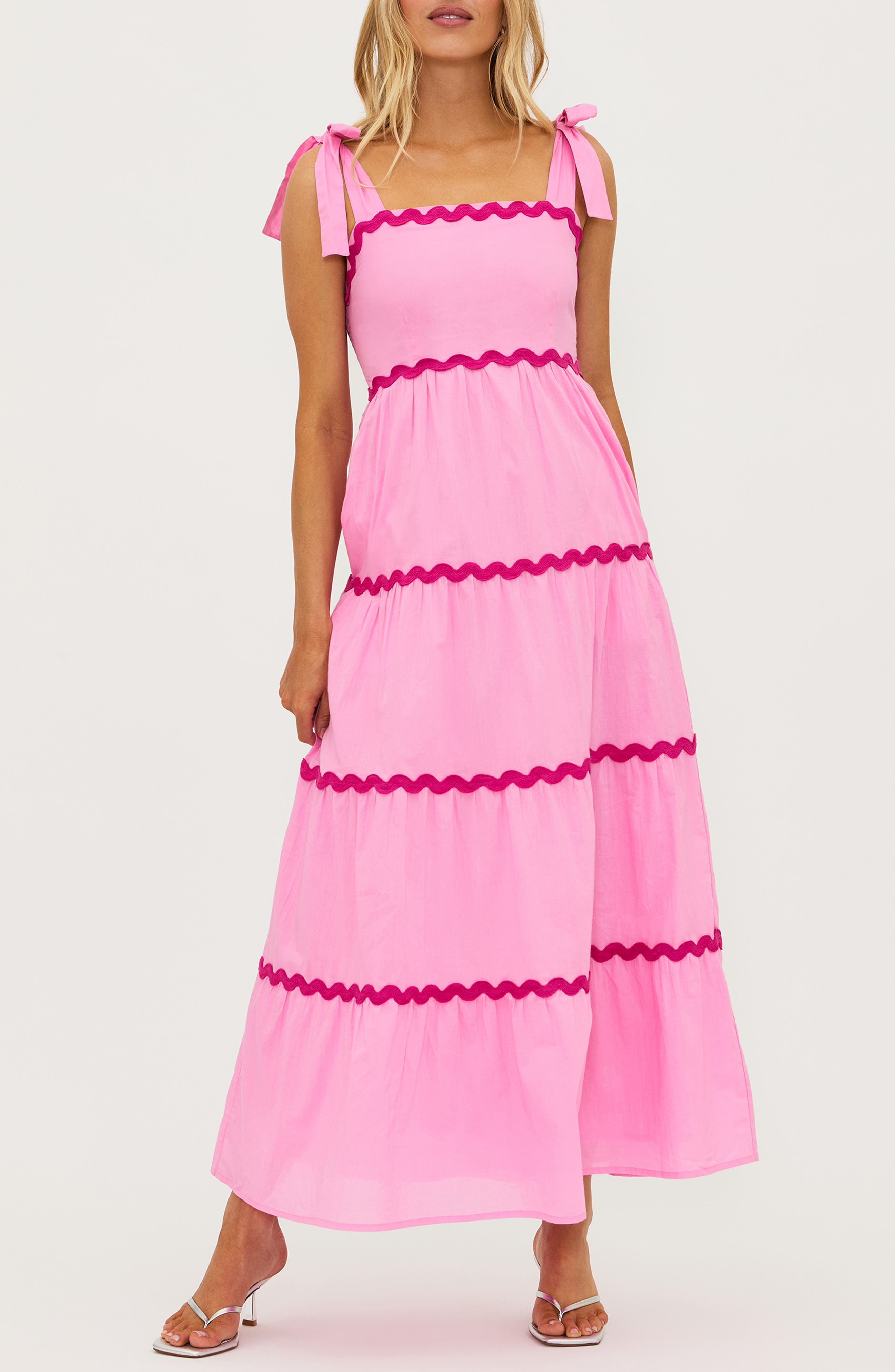 Rickrack Trim Tiered Cover-Up Maxi Dress - image 1