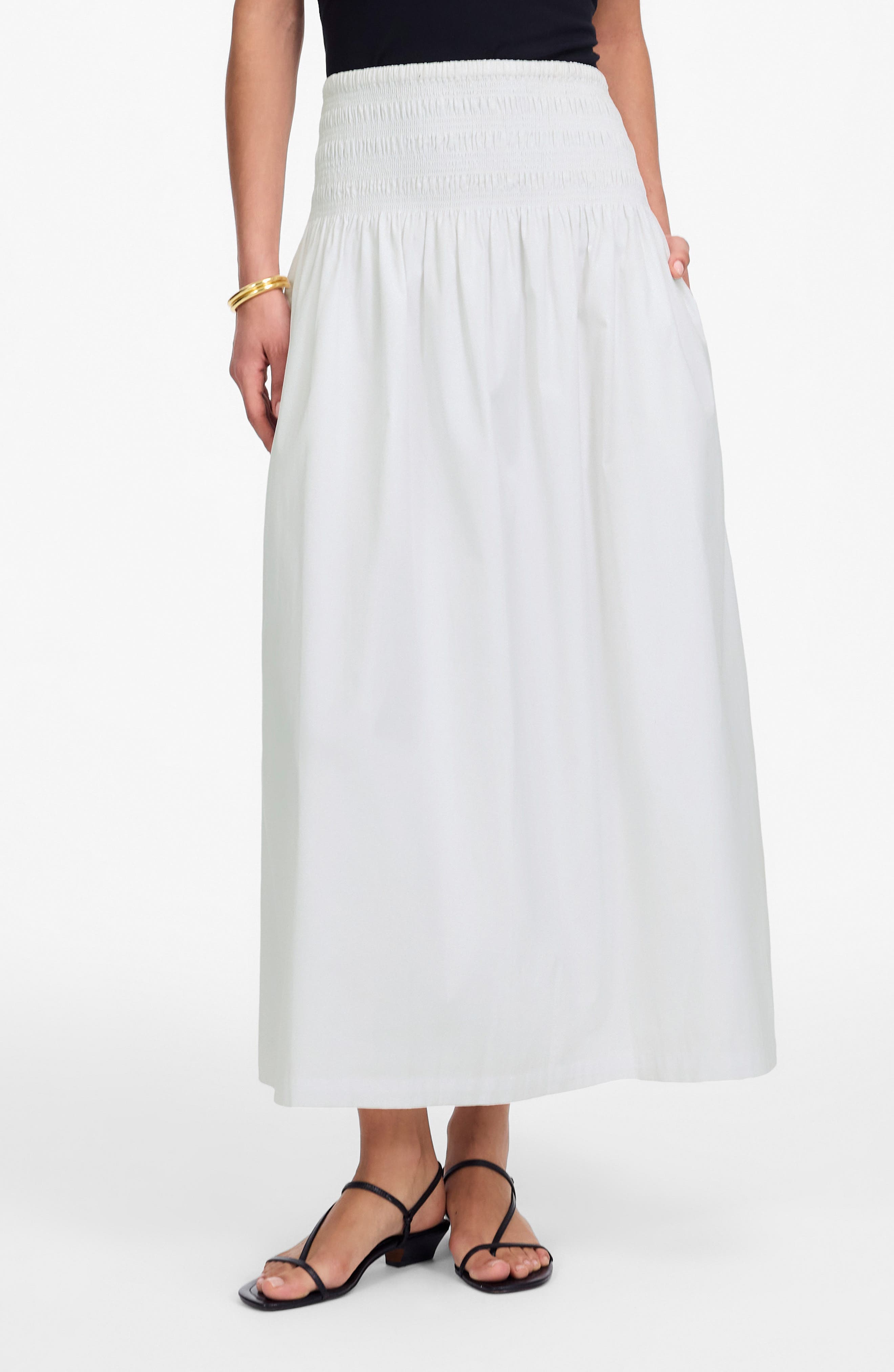 Smocked Waist Cotton Poplin Midi Skirt - image 1