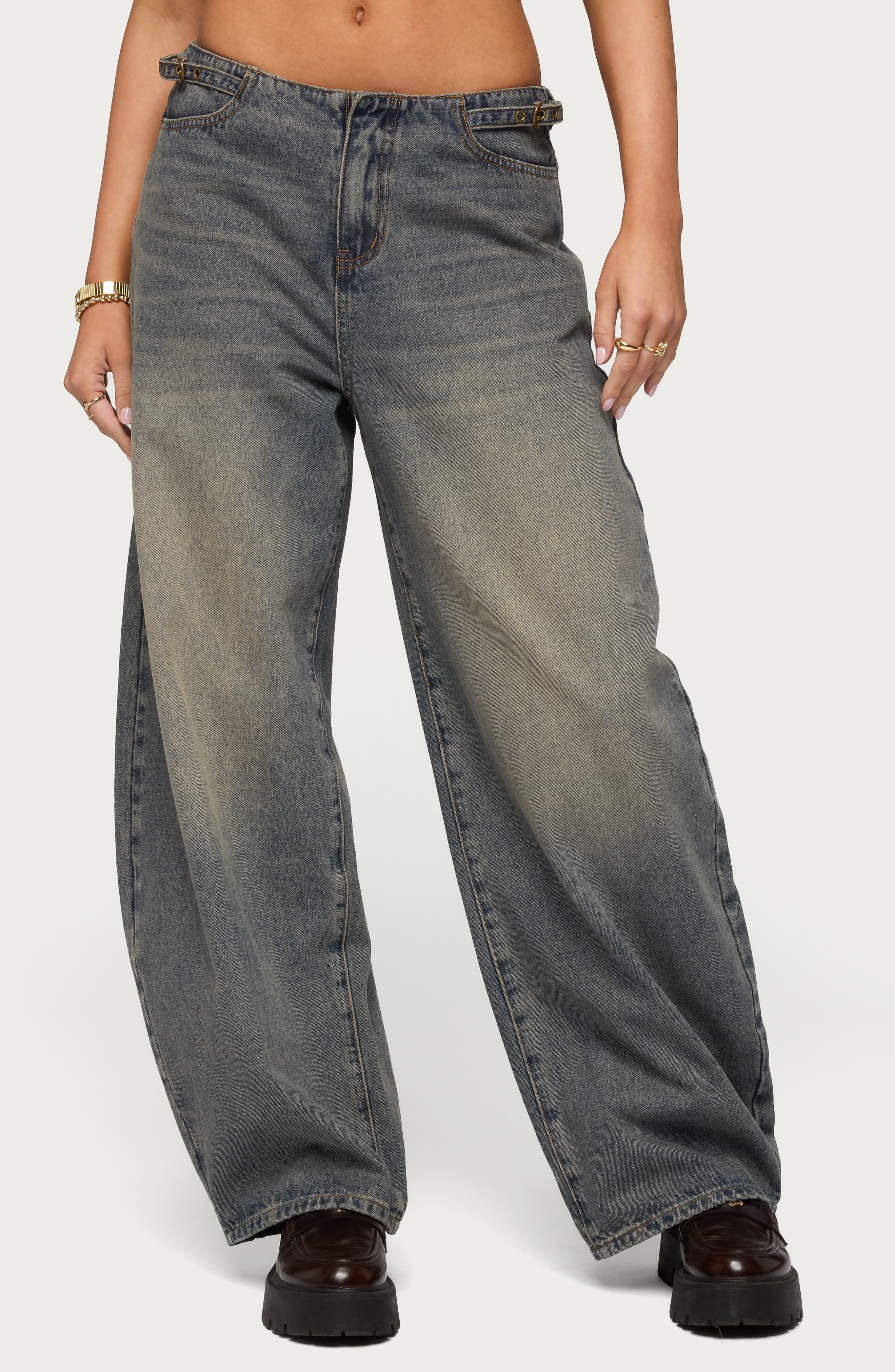 Buckle Tab Low Rise Barrel Leg Jeans - image 1
