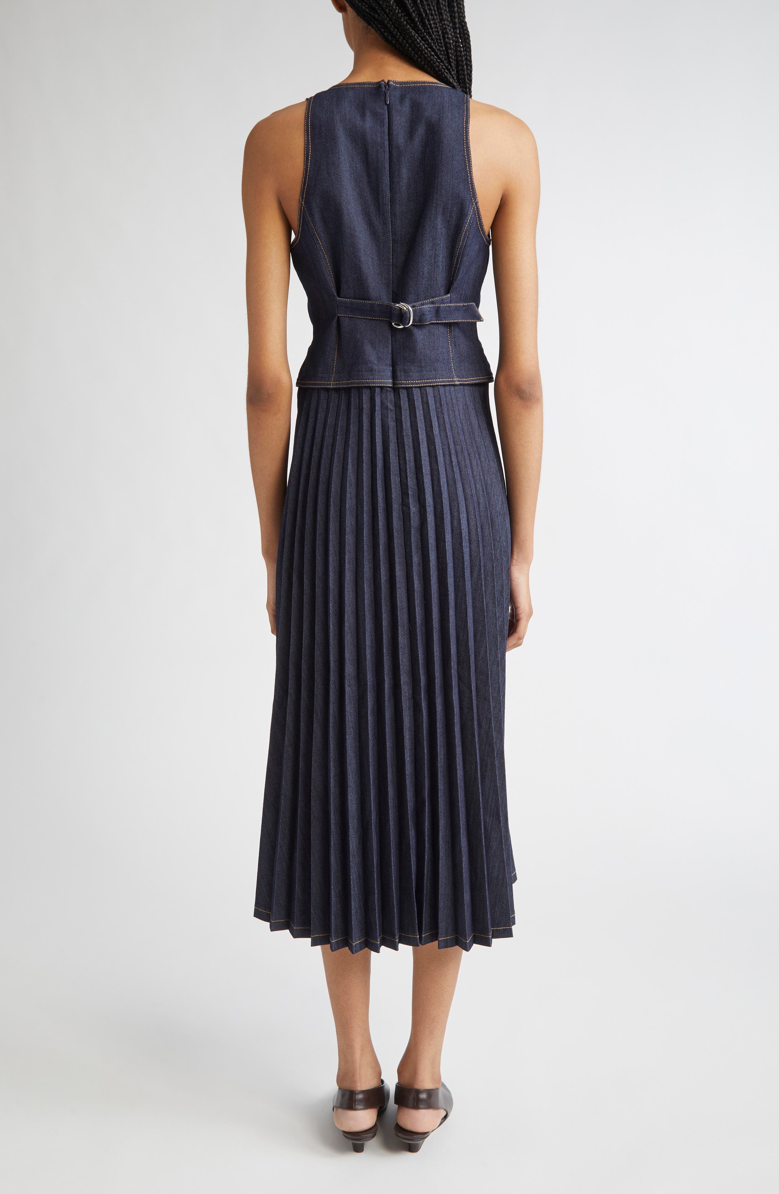 Esther Sleeveless Pleated Denim Midi Dress - image 2