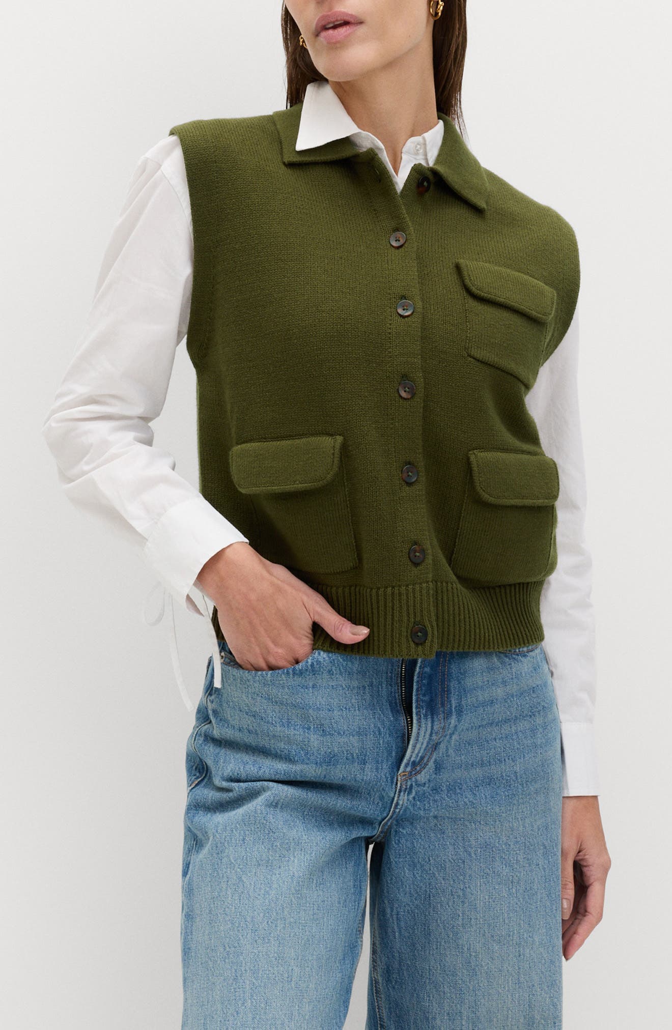 Polo Collar Sweater Vest - image 1