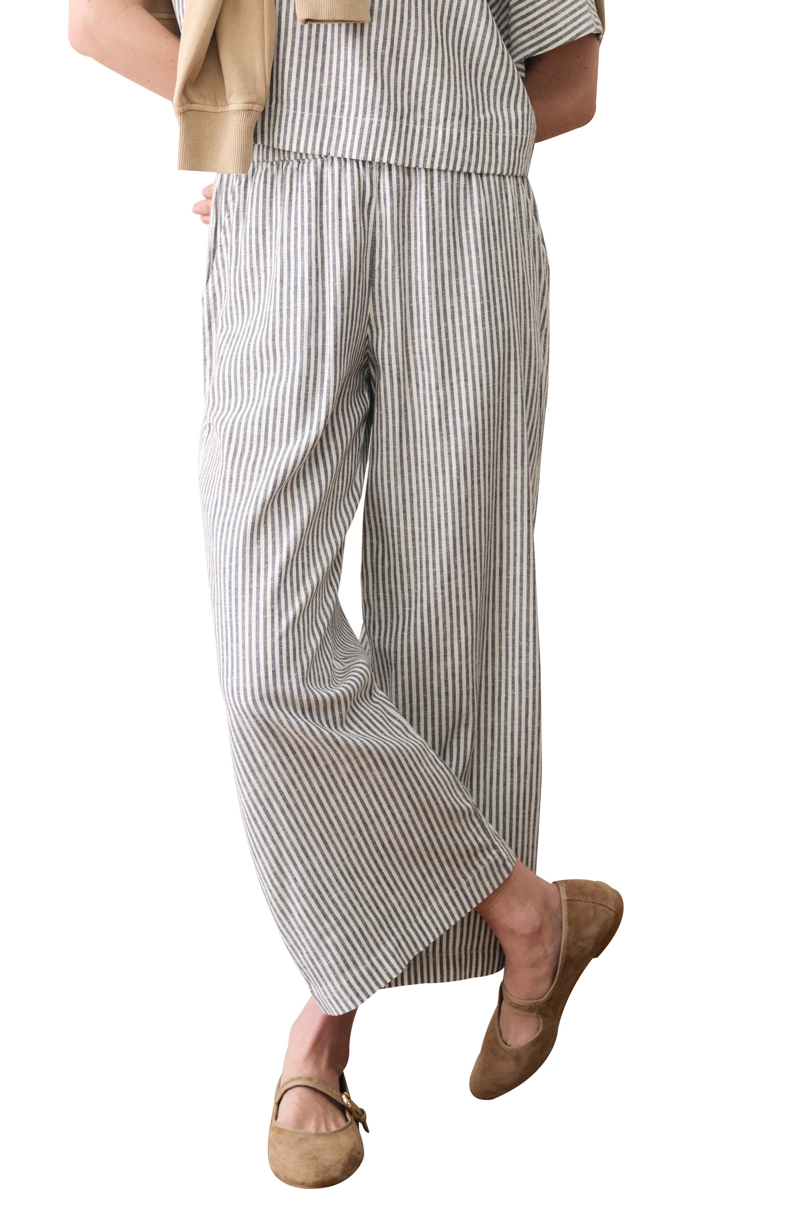 Allison Stripe Pull-On Crop Wide Leg Hemp Blend Pants - image 1
