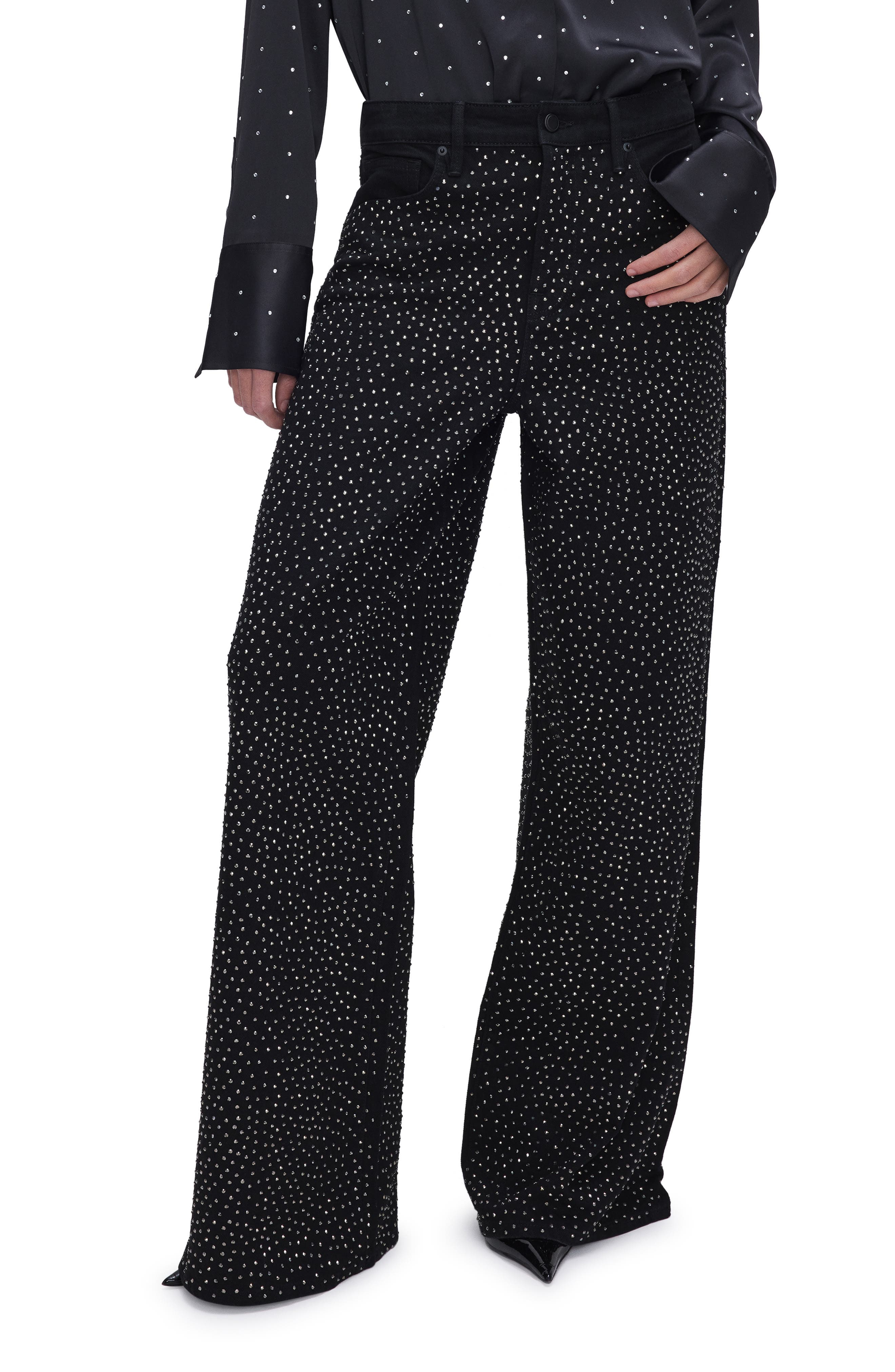 Good Ease Rhinestone Wide Leg Jeans - image 1