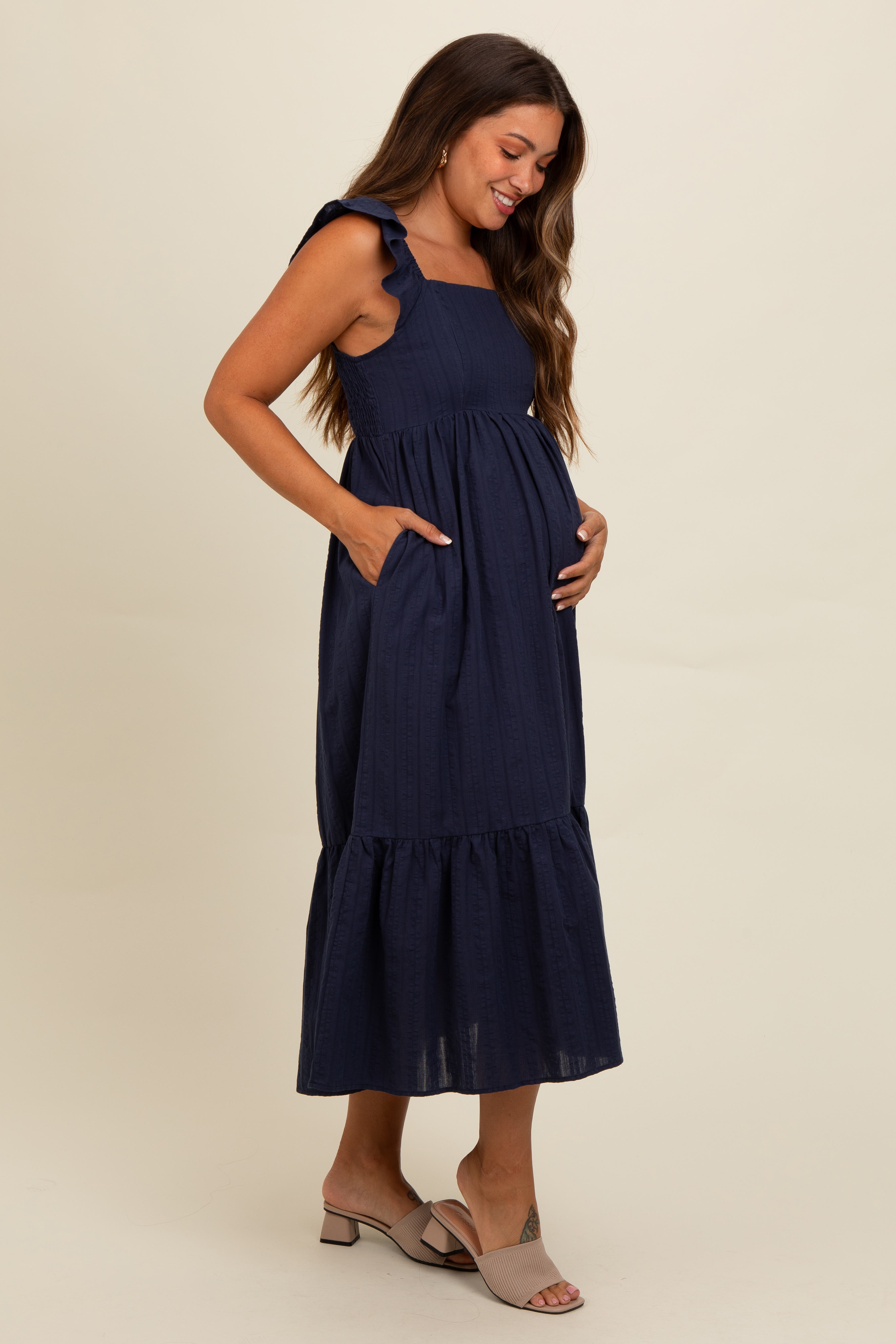 Textured Cotton Ruffle Strap Midi Dress - image 2