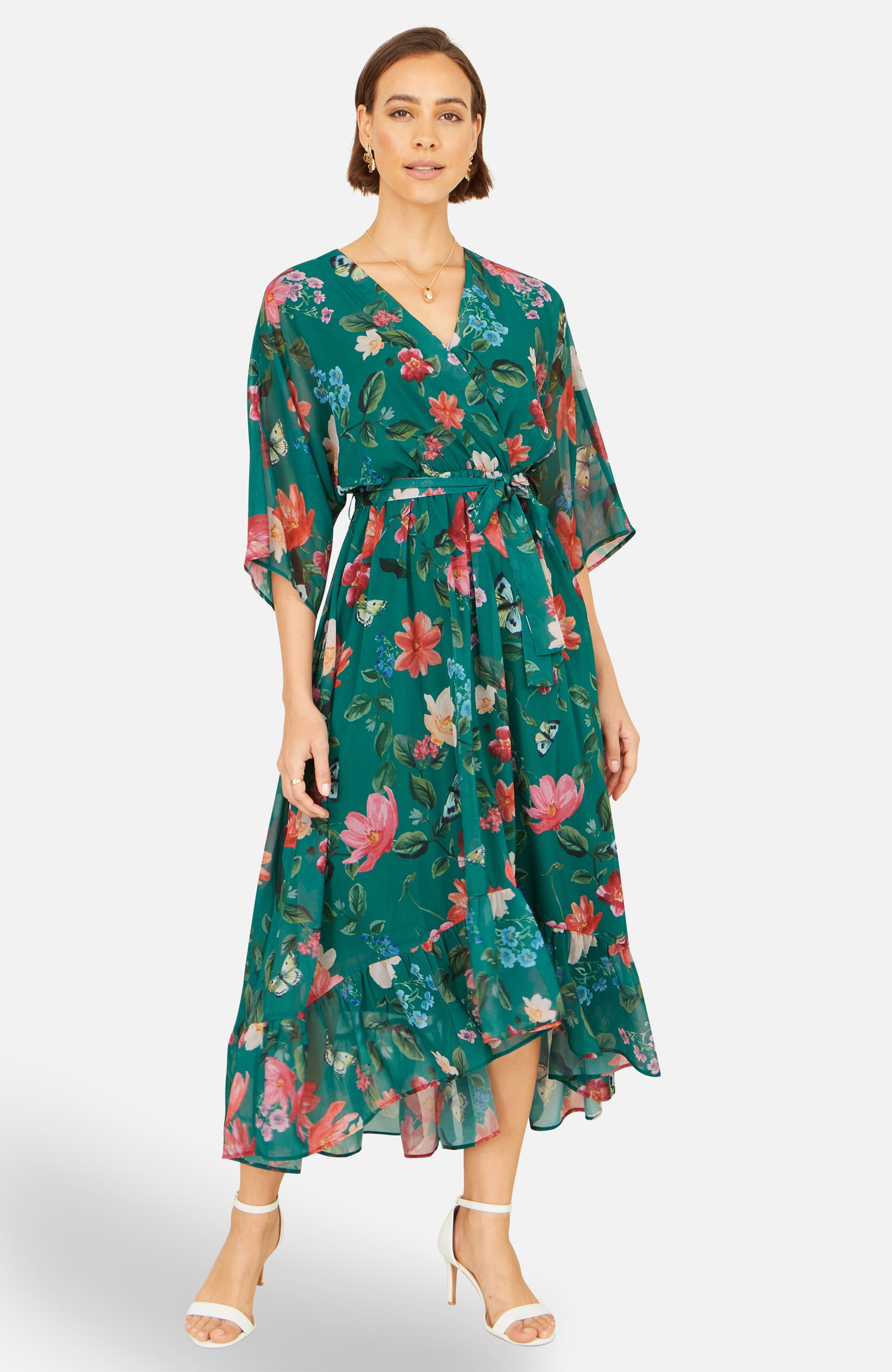 Floral Dip Hem Wrap Midi Dress - image 4