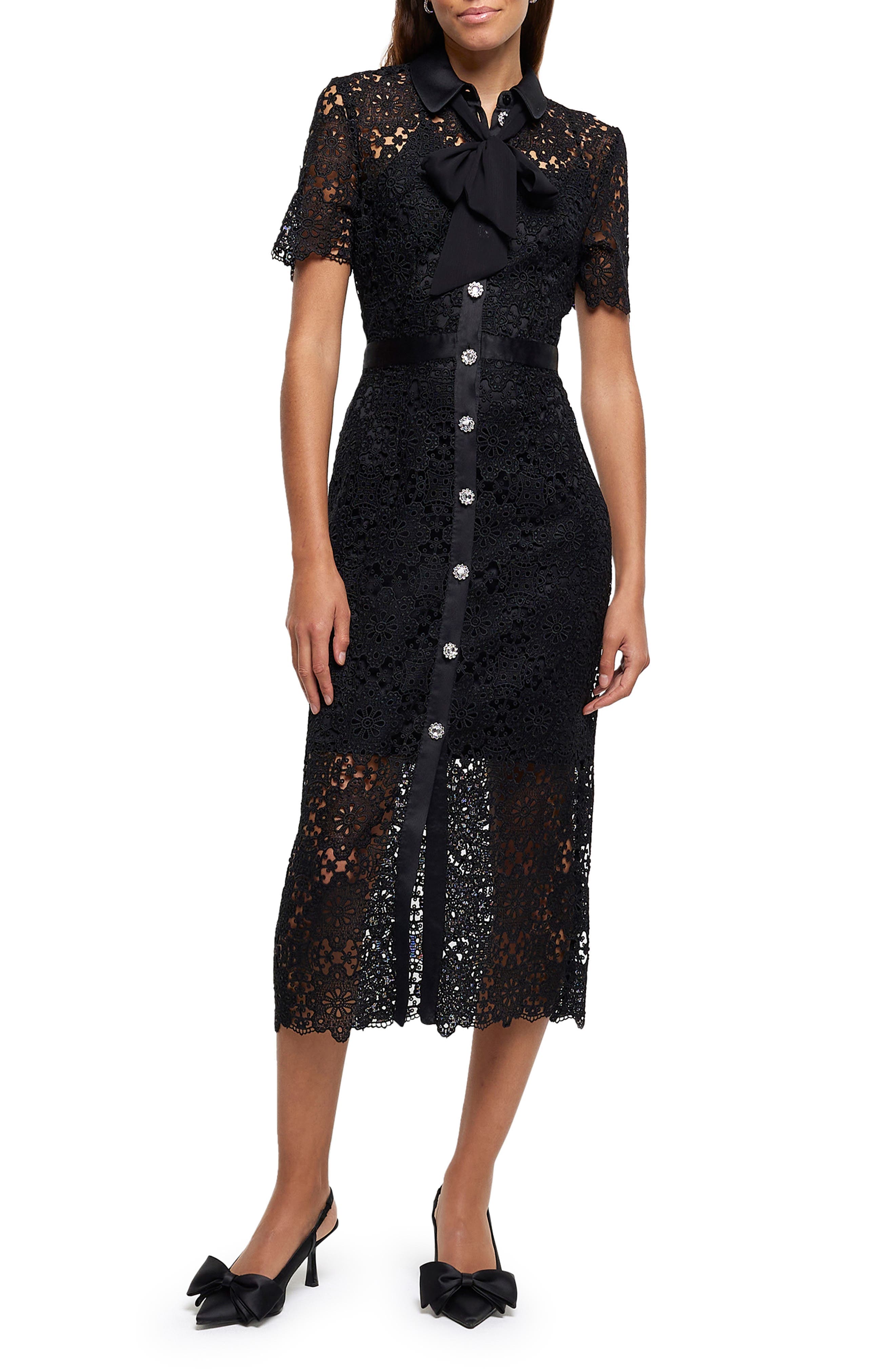 Floral Lace Midi Dress - image 1