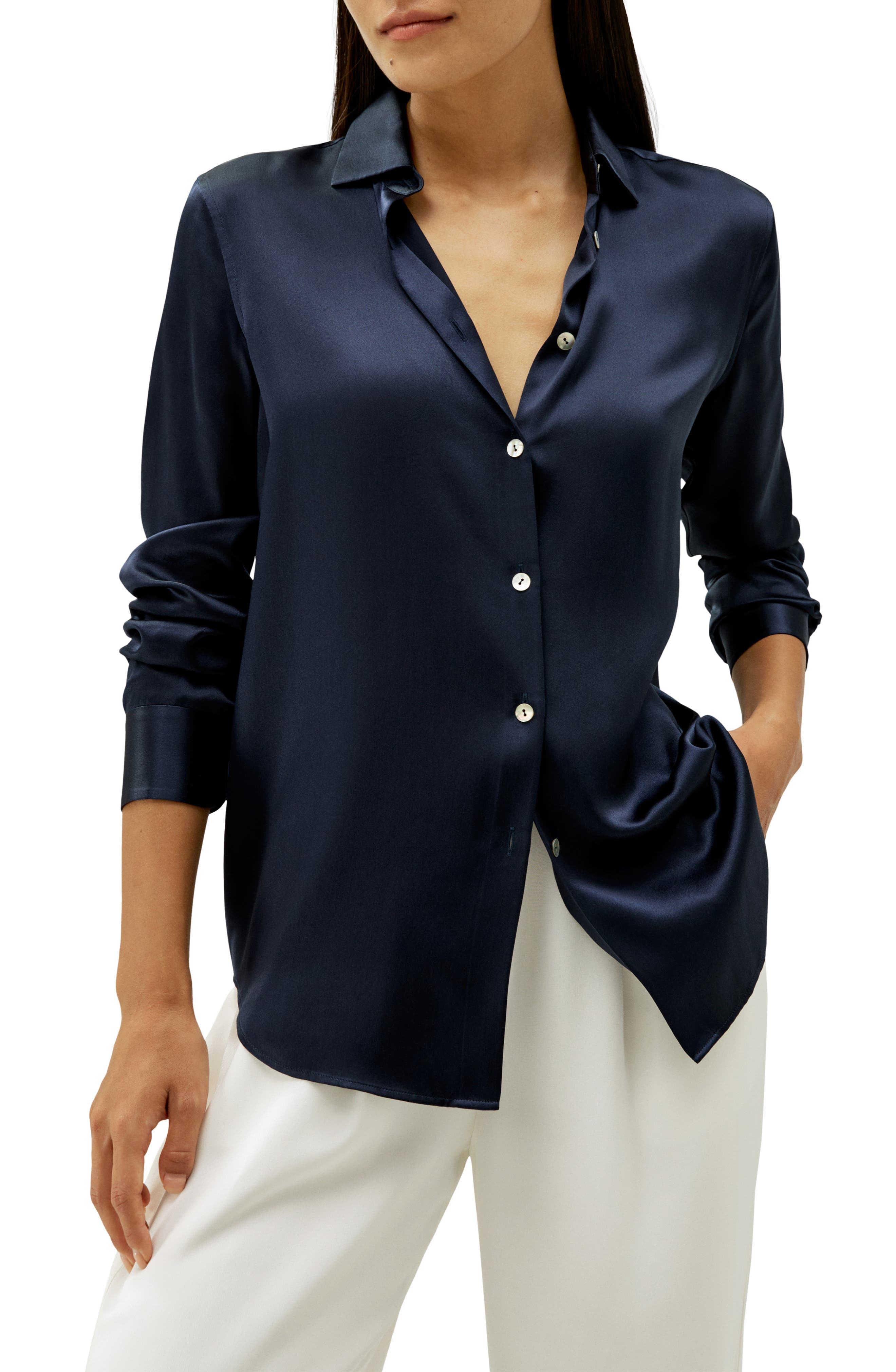 Elegant Button Up Silk Shirt - image 1
