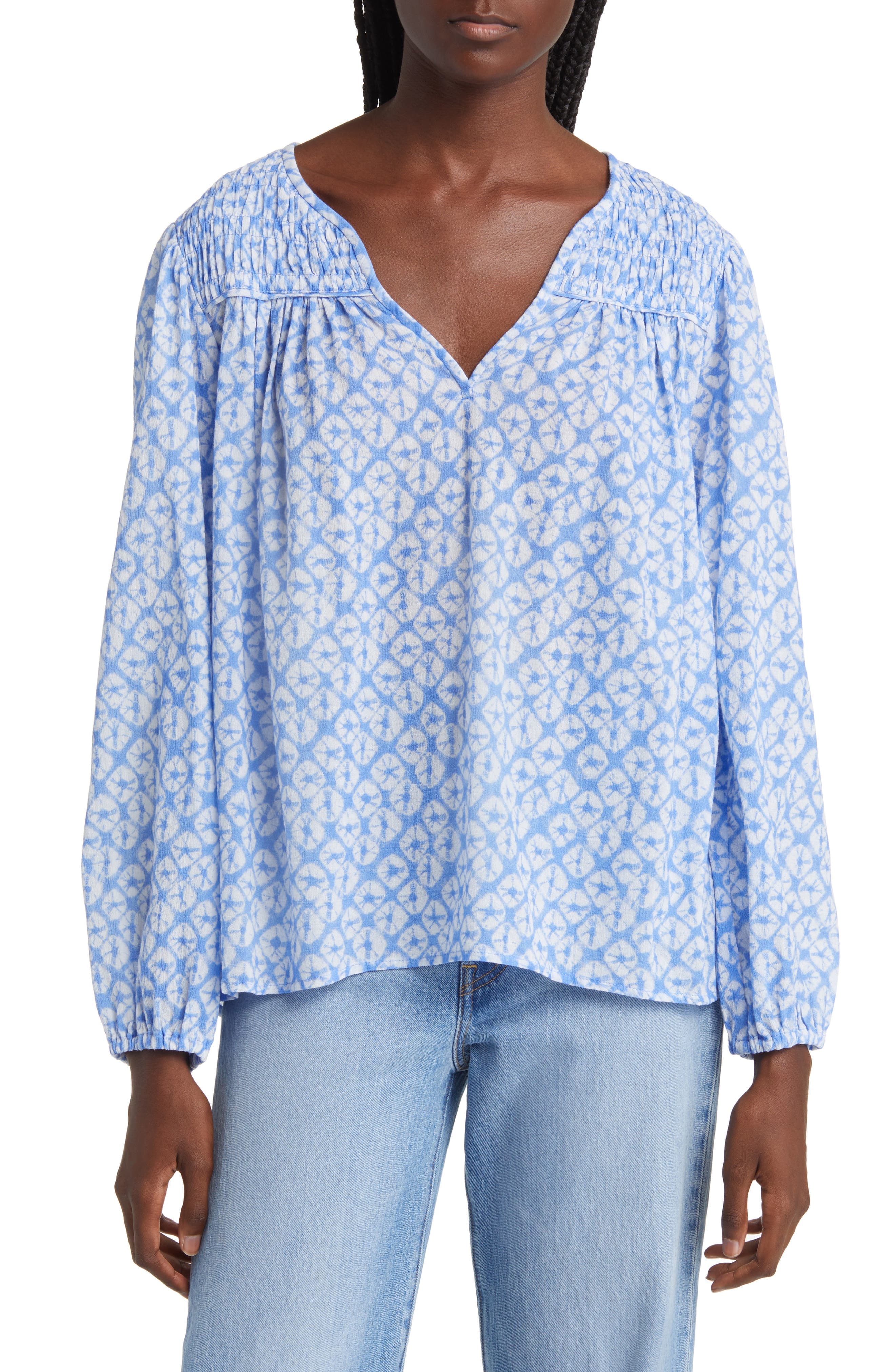 Emryn Abstract Print Cotton Peasant Top - image 1