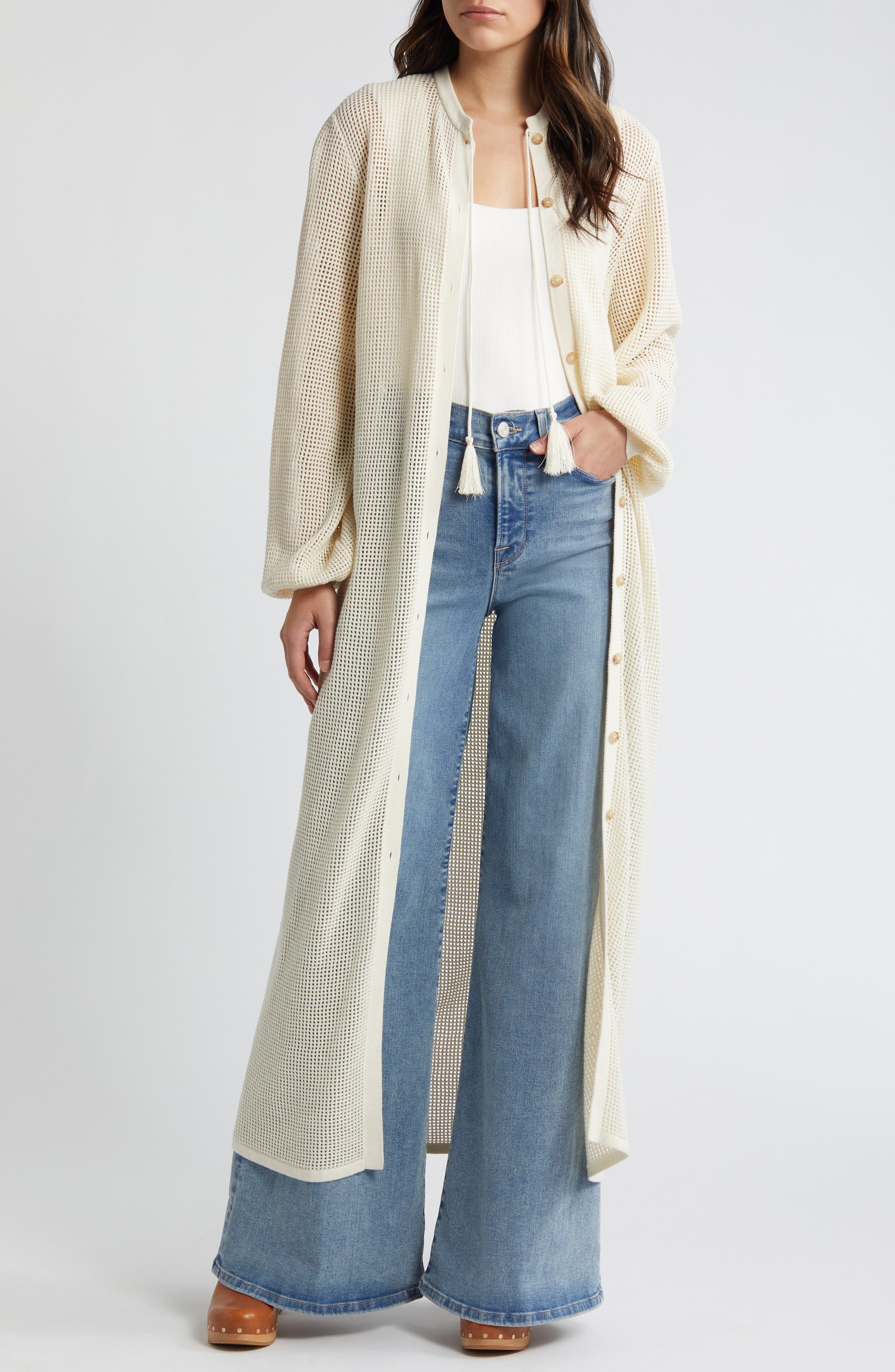 Open Knit Long Sleeve Maxi Sweater Dress - image 1
