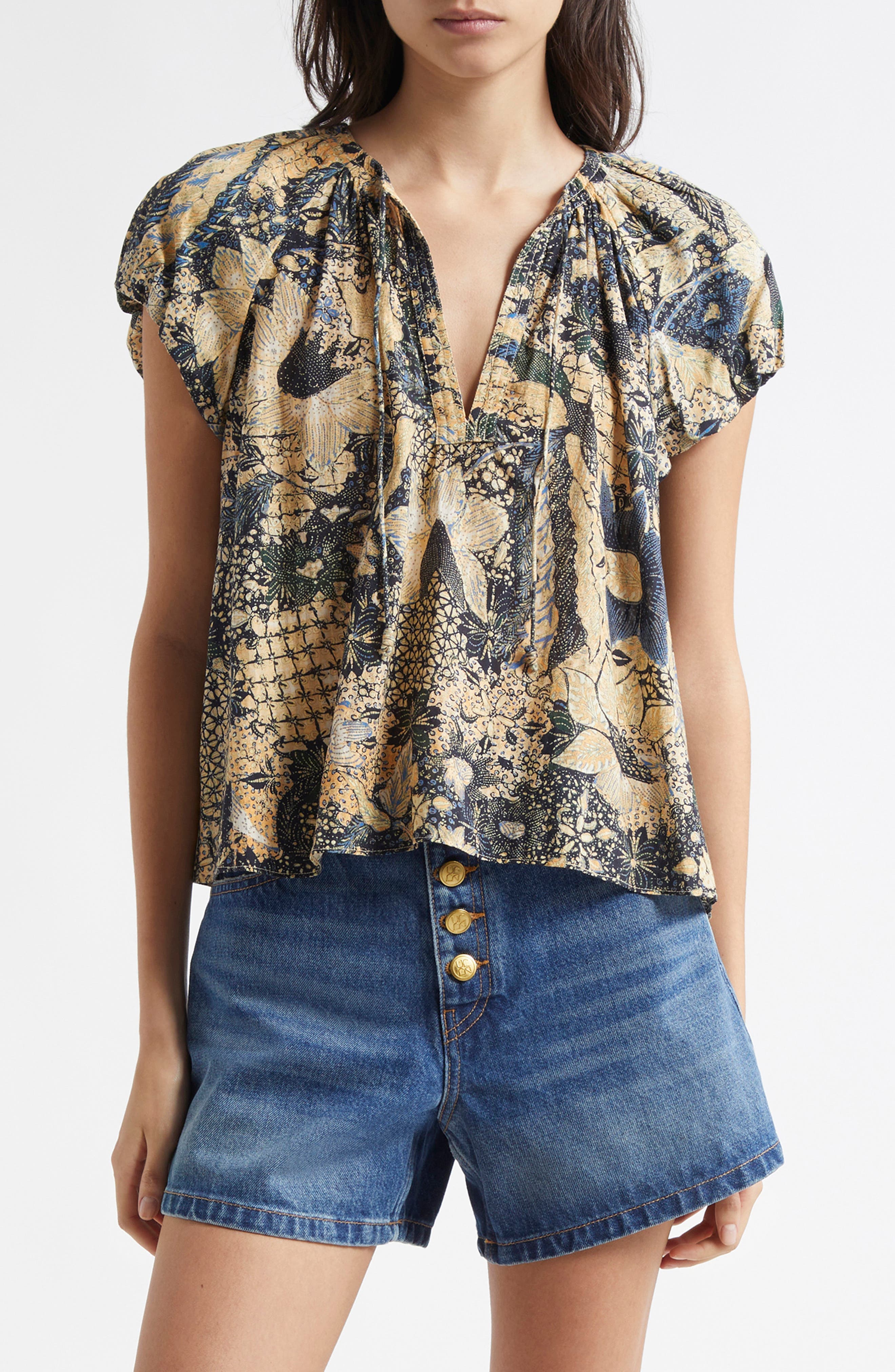 Issa Mixed Print Cotton Blend Top - image 1