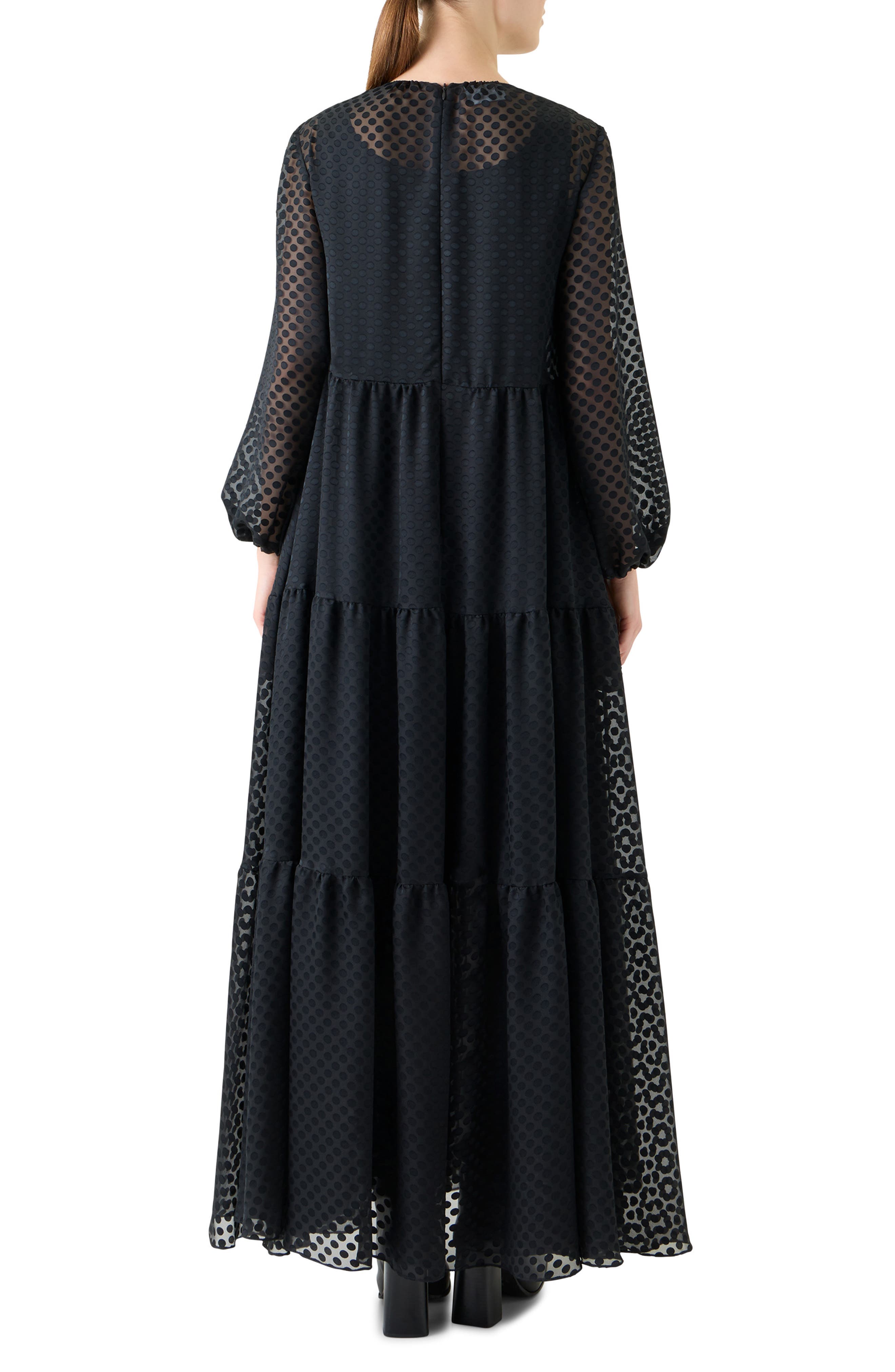 Polka Dot Long Sleeve Devore Dress - image 2