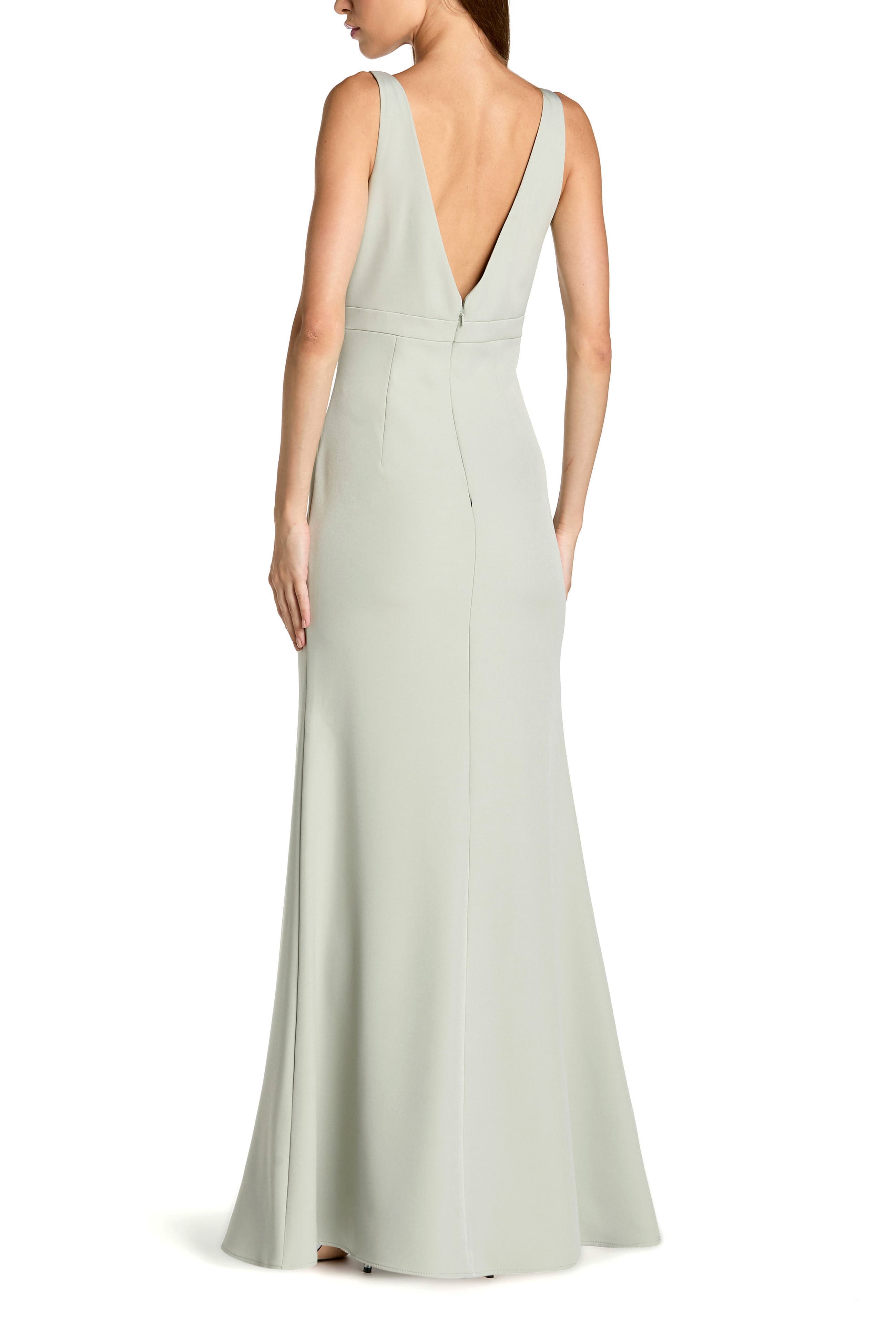 Petite Crepe Sleeveless V Neck Sheath Gown With Bow - image 2