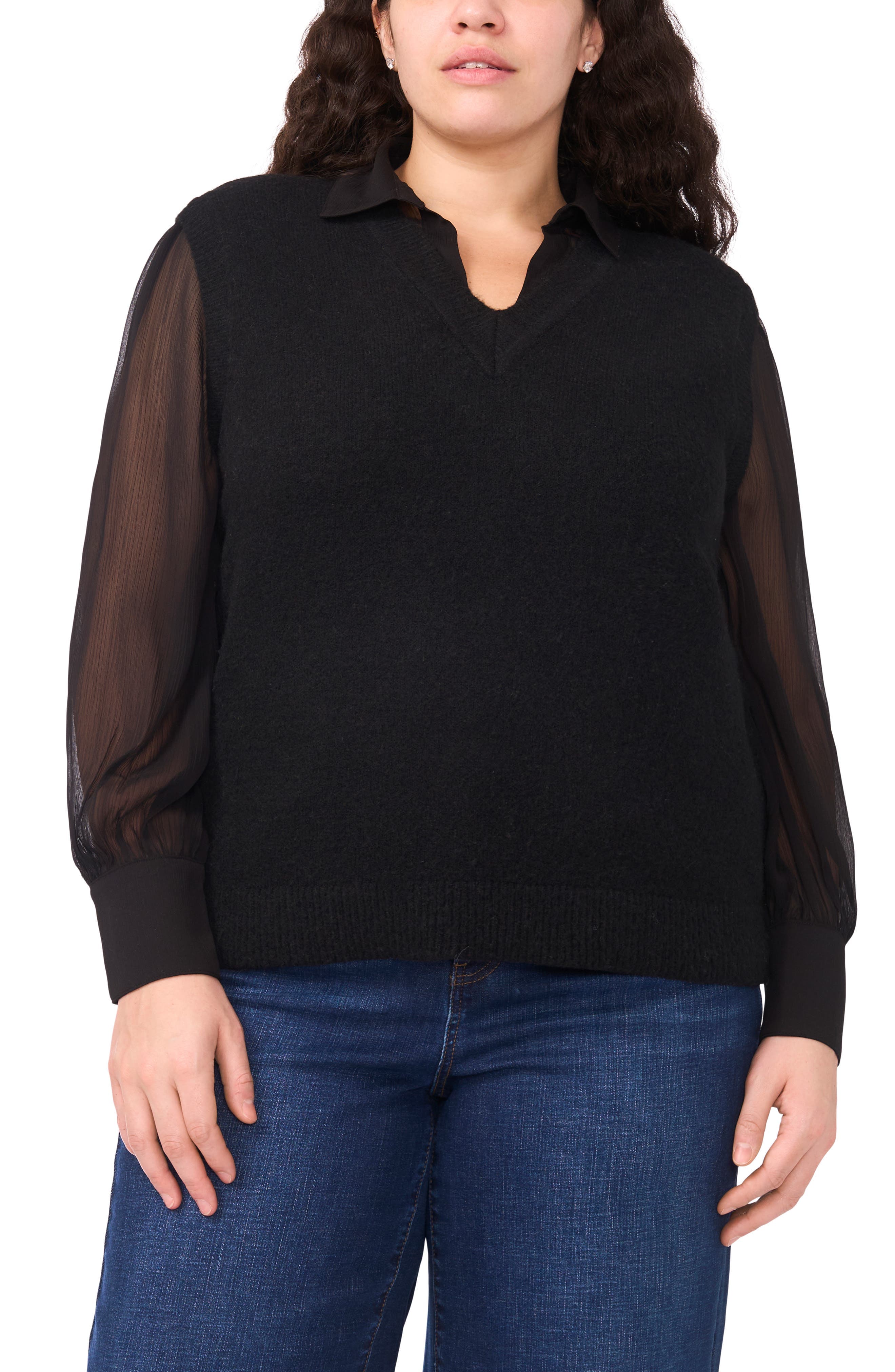 Mixed Media Long Sleeve Sweater - image 1