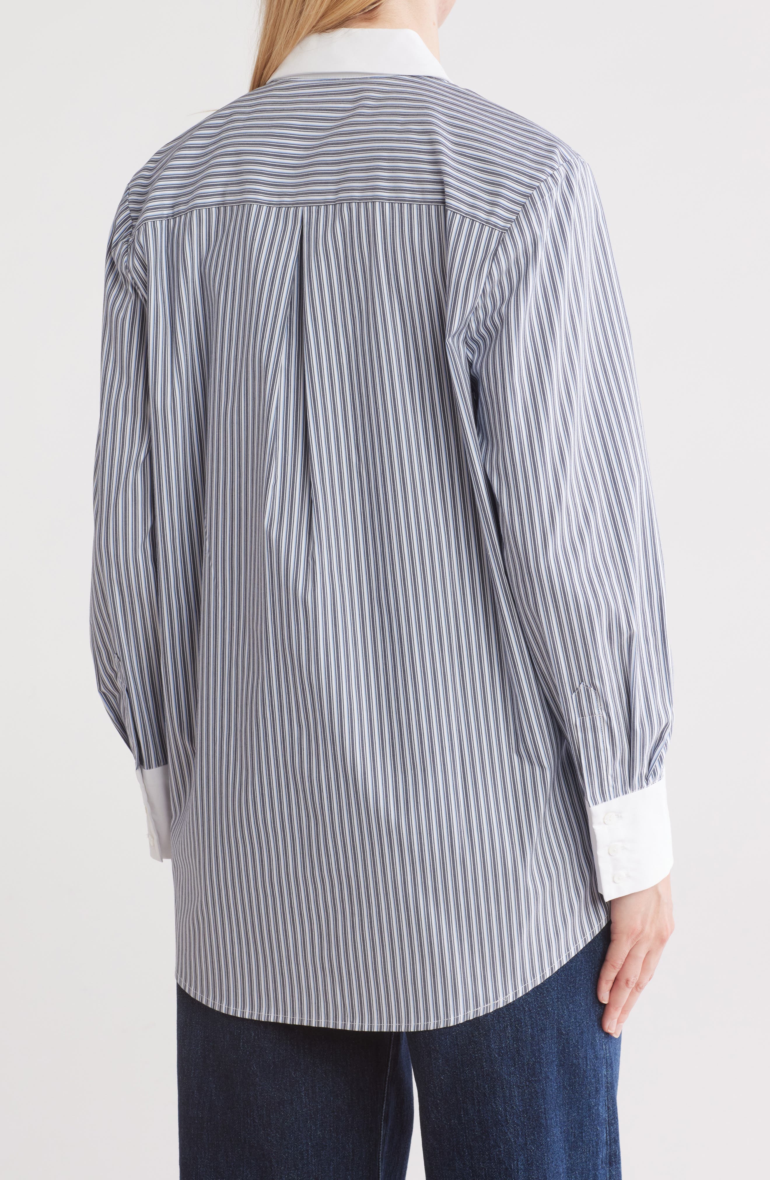 Malia Stripe Contrast Collar Button-Up Tunic Shirt - image 2