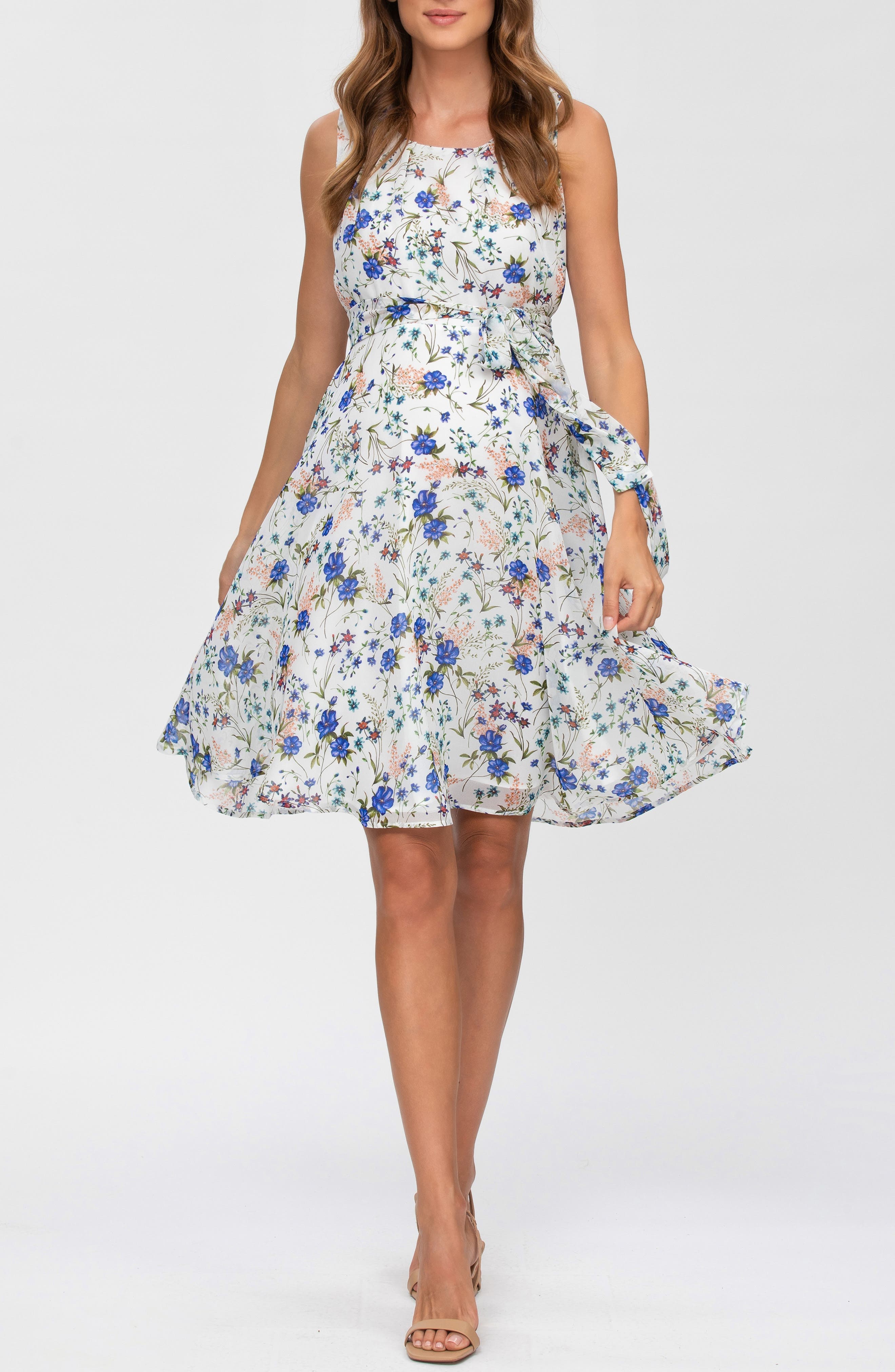 Tie Waist Chiffon A-Line Maternity Dress - image 1