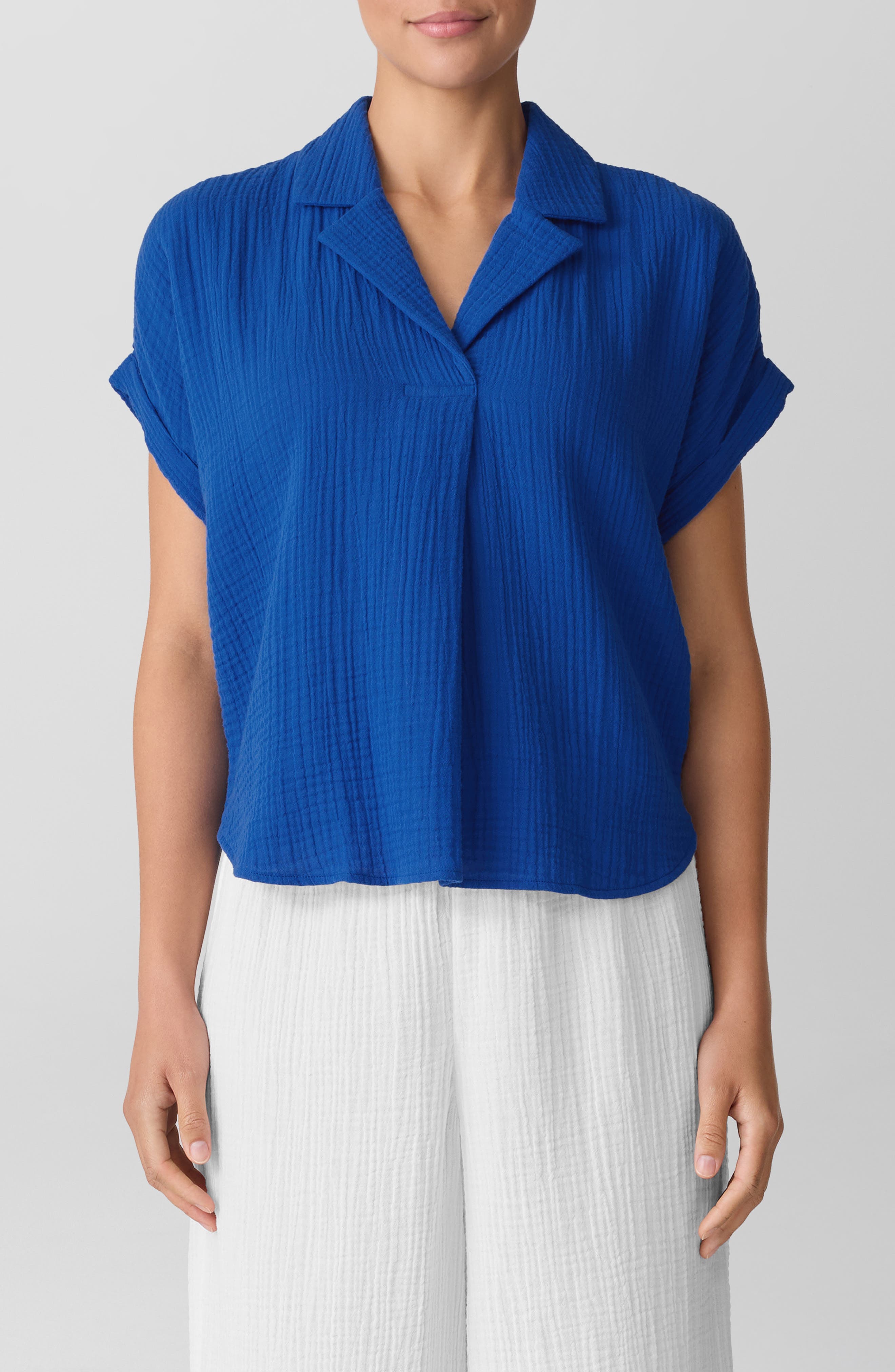 Notch Collar Roll Cuff Shirt - image 1