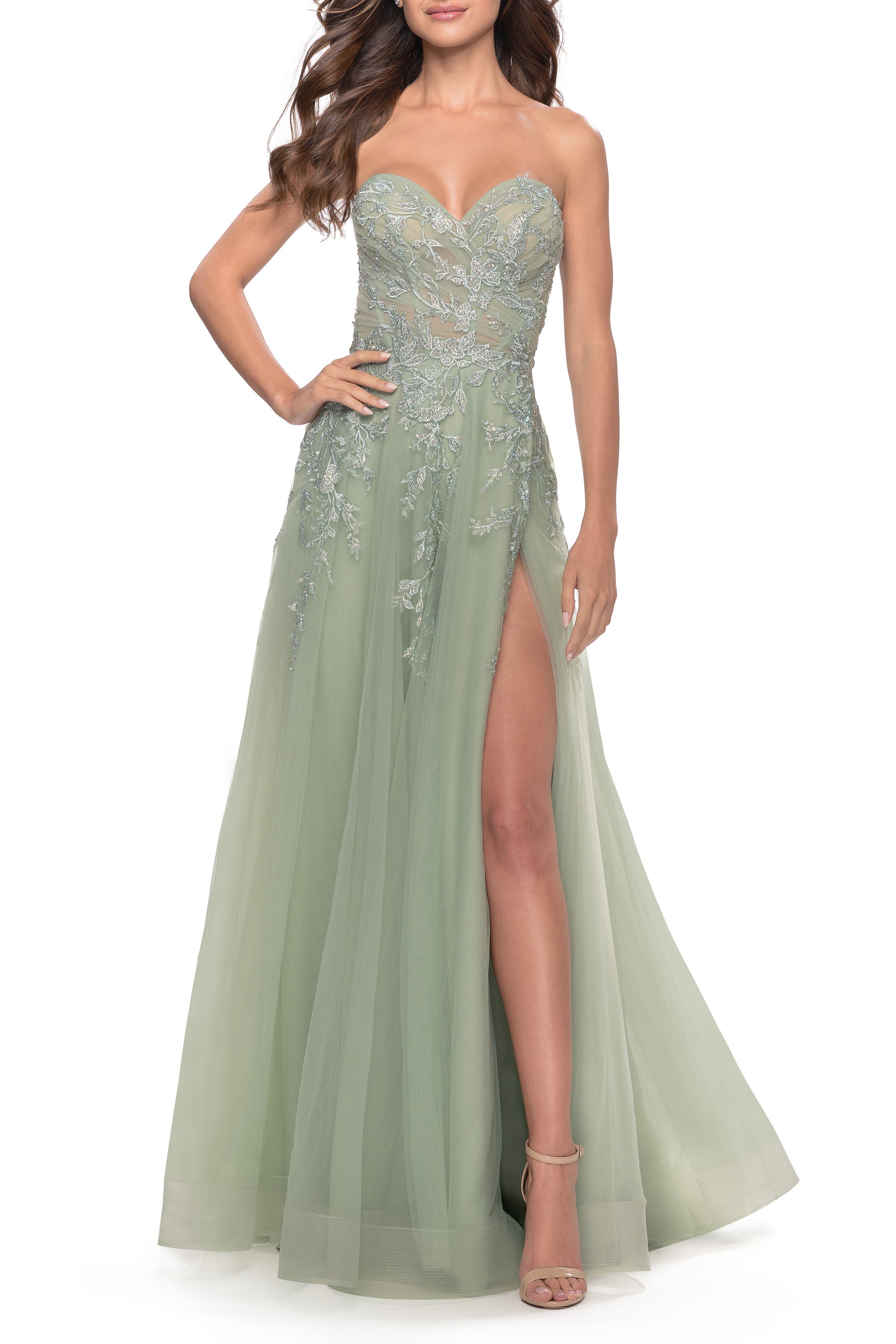 Sweetheart Tulle Strapless Gown with Lace Applique - image 2
