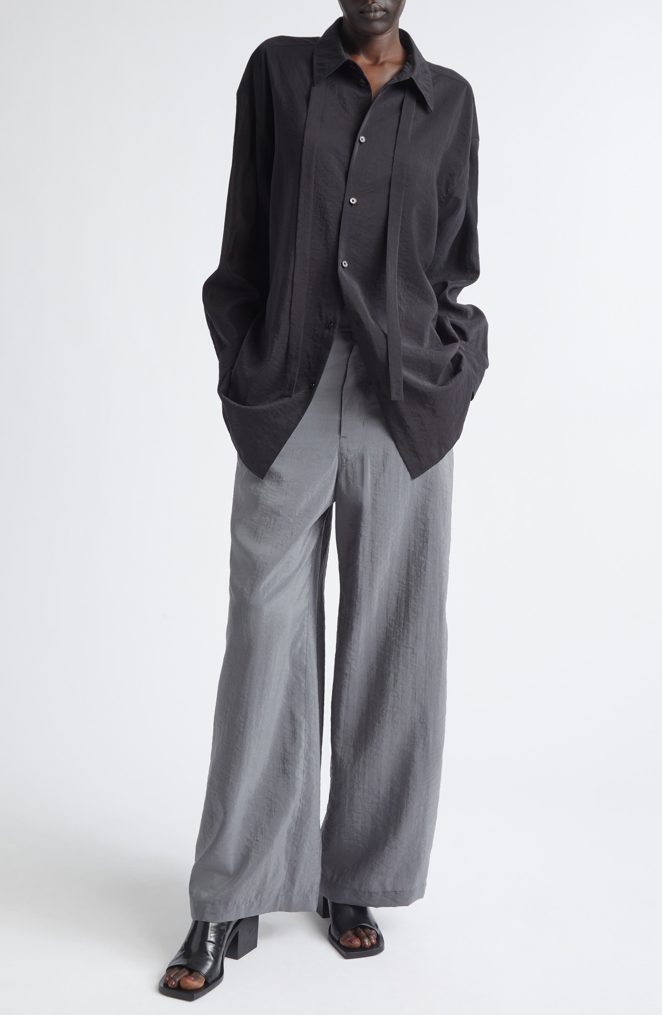 High Waist Silk Blend Wide Leg Pants - image 2
