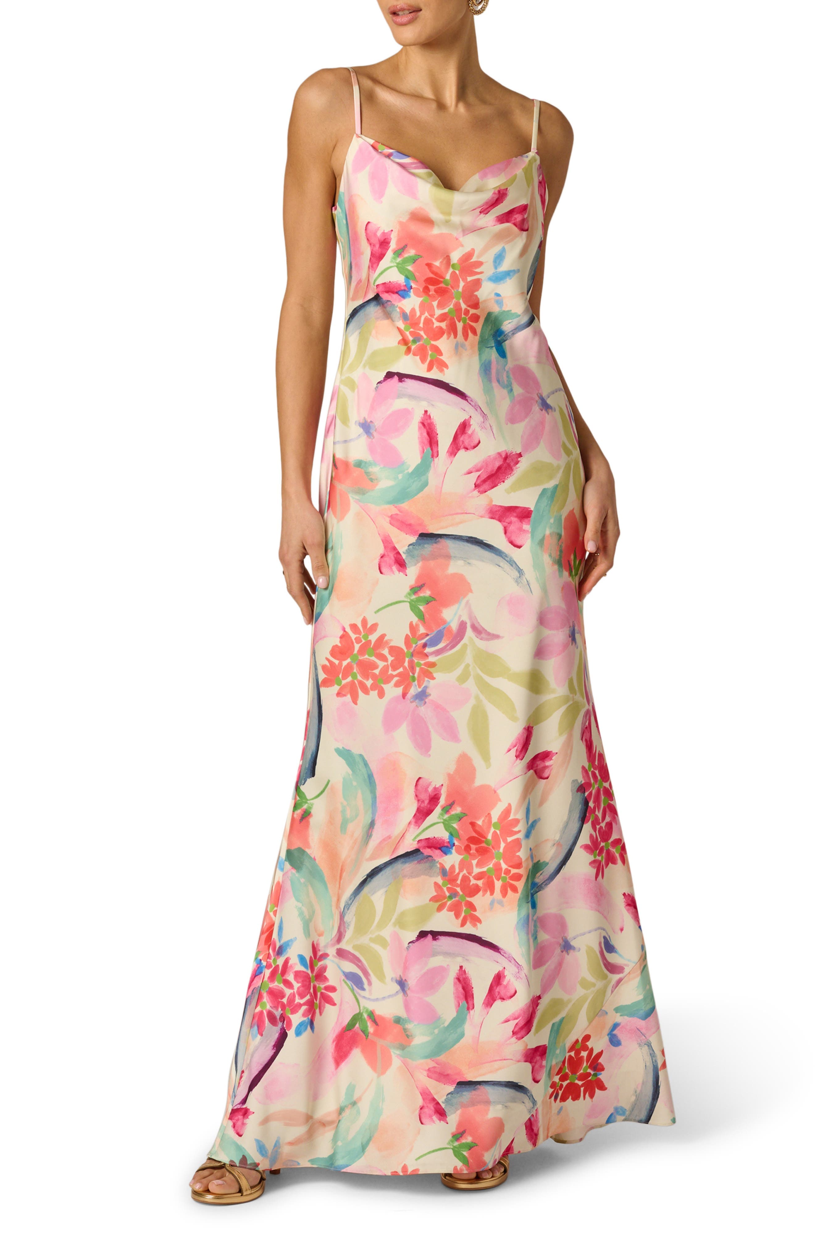 Floral Print Satin Maxi Dress - image 1