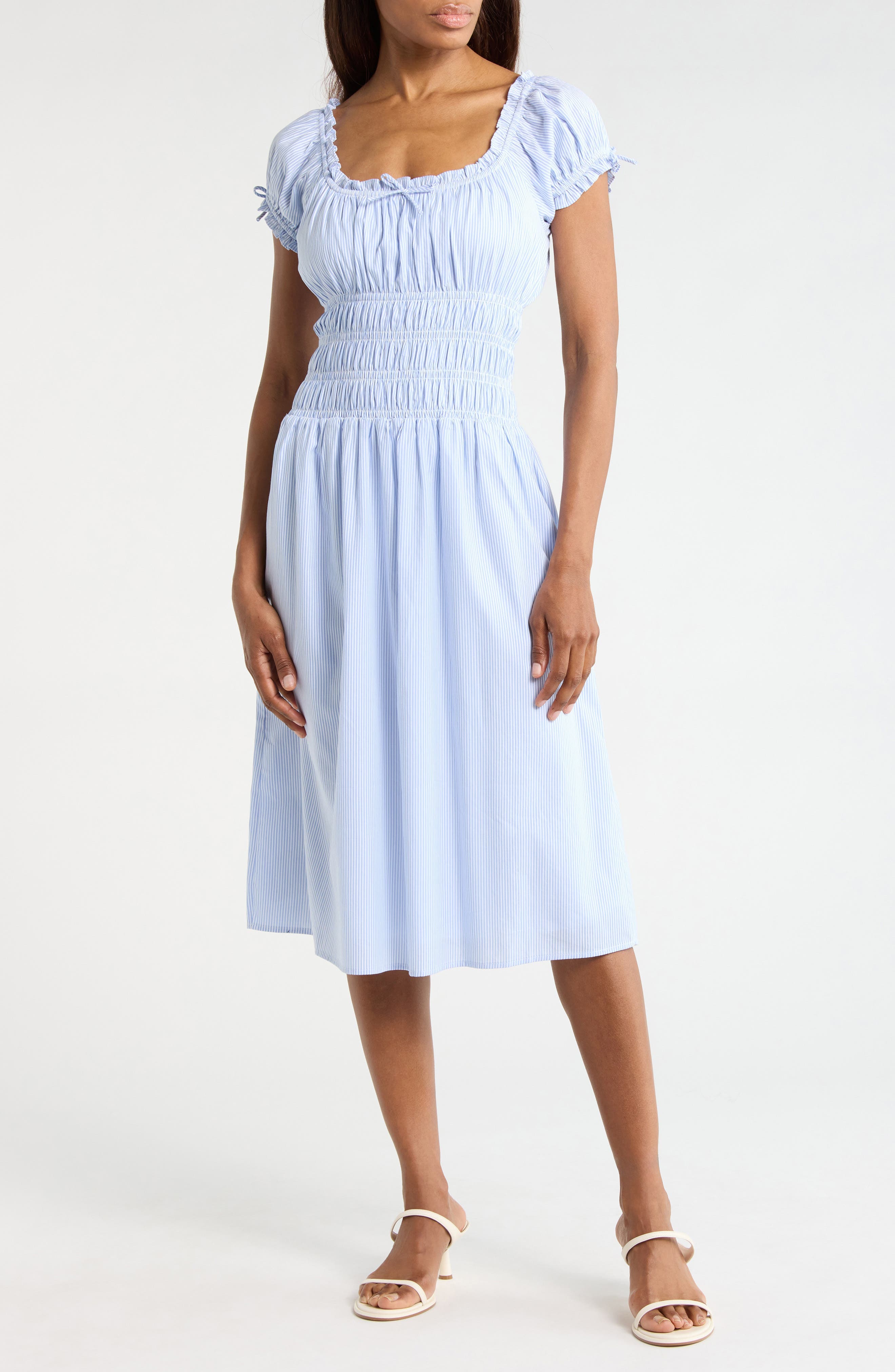 Shirred Cotton Midi Dress - image 1