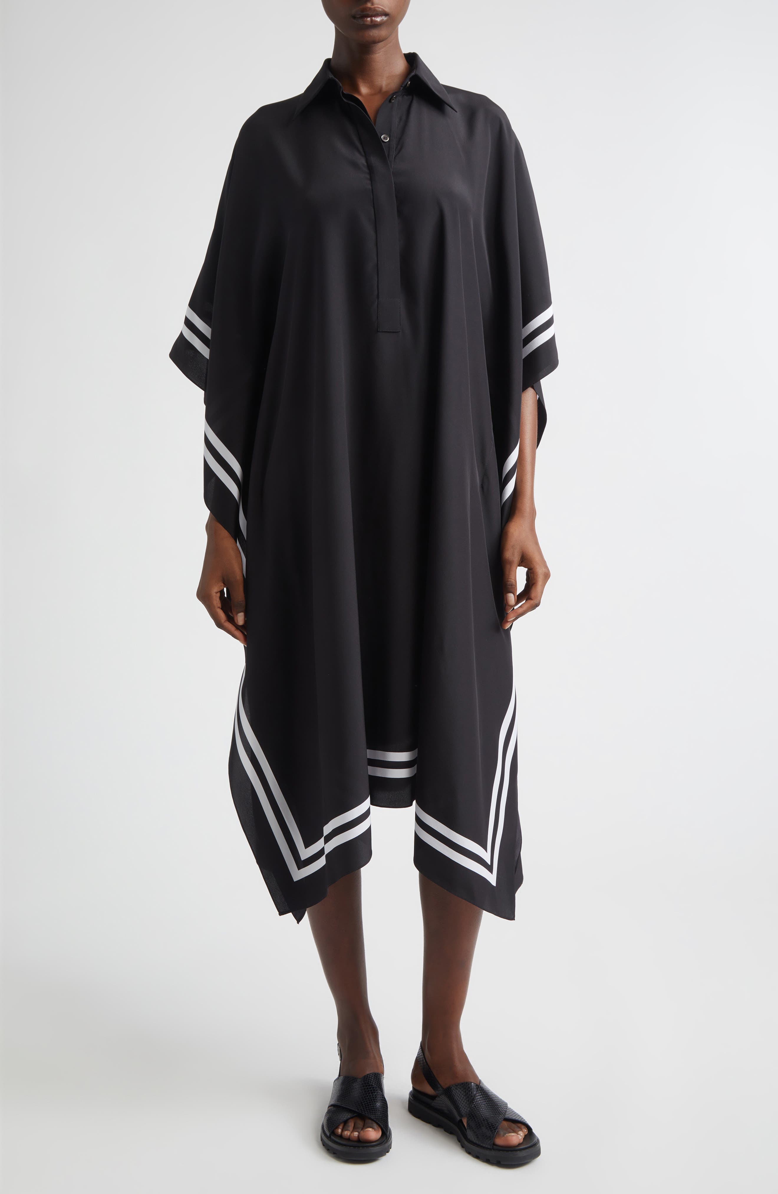 Stripe Border Silk Caftan Shirtdress - image 1