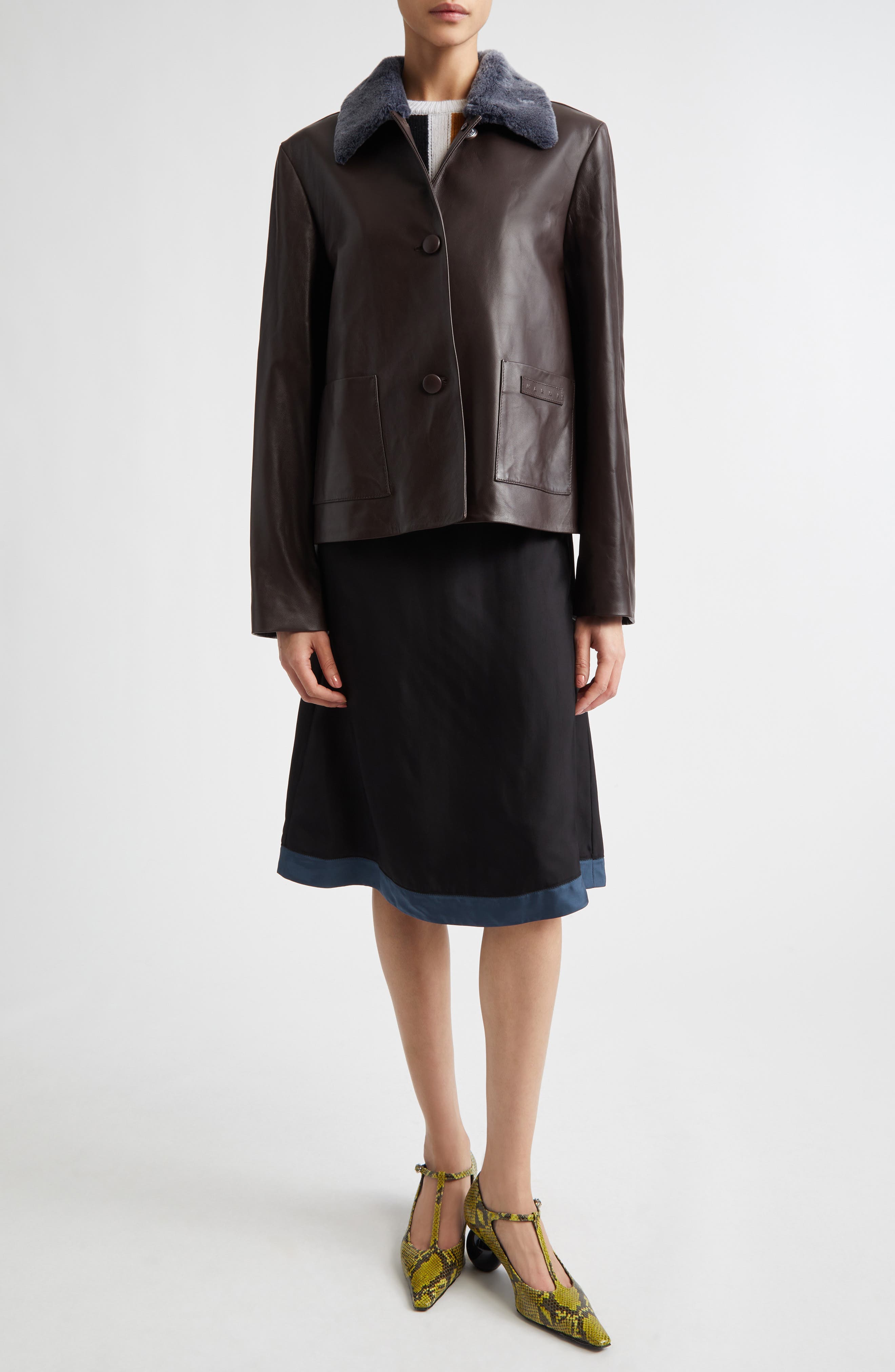 Leather Jacket with Genuine Shearling Collar - image 2