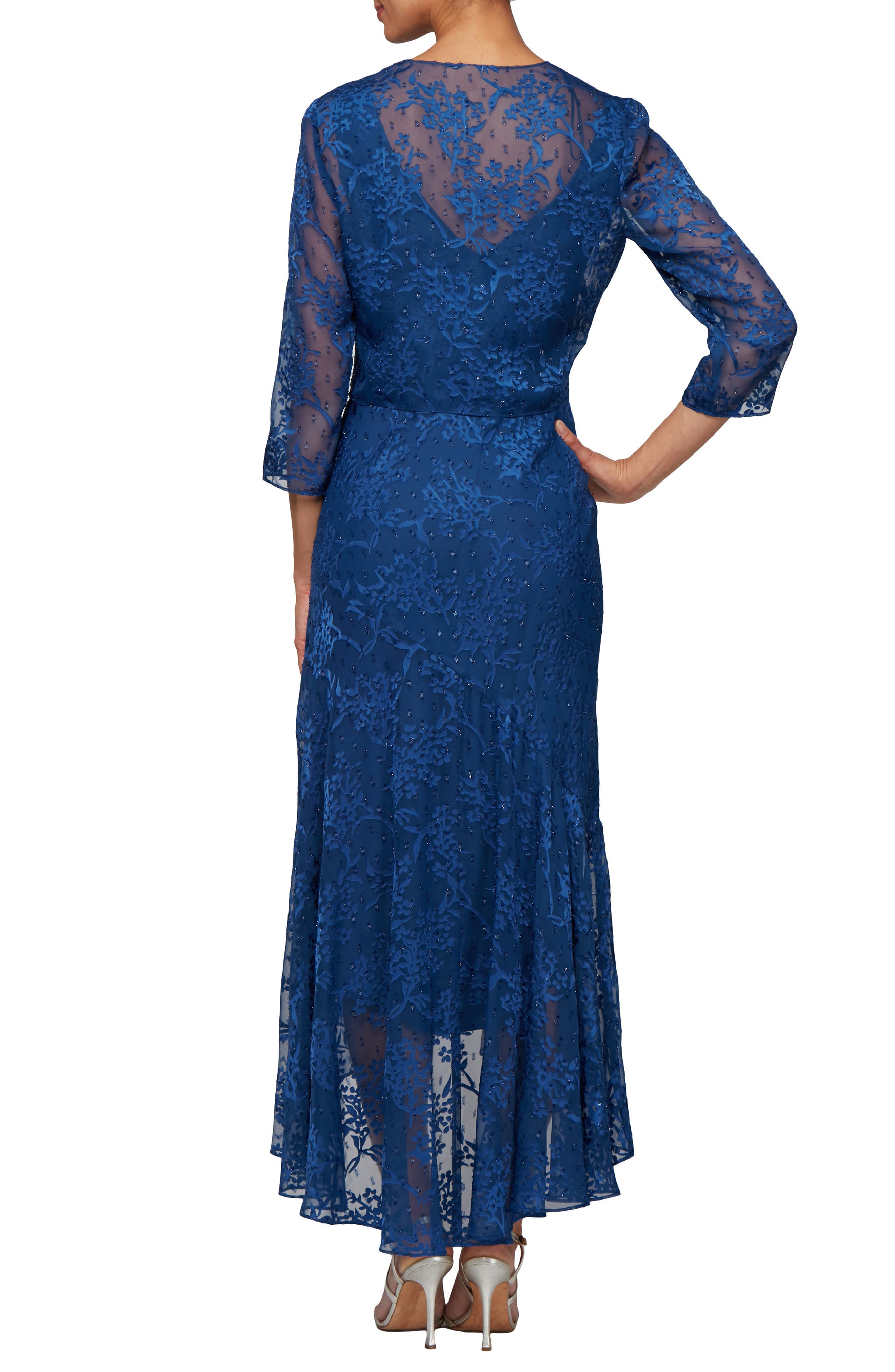Textured Floral Burnout High/Low Dress with Jacket - image 2