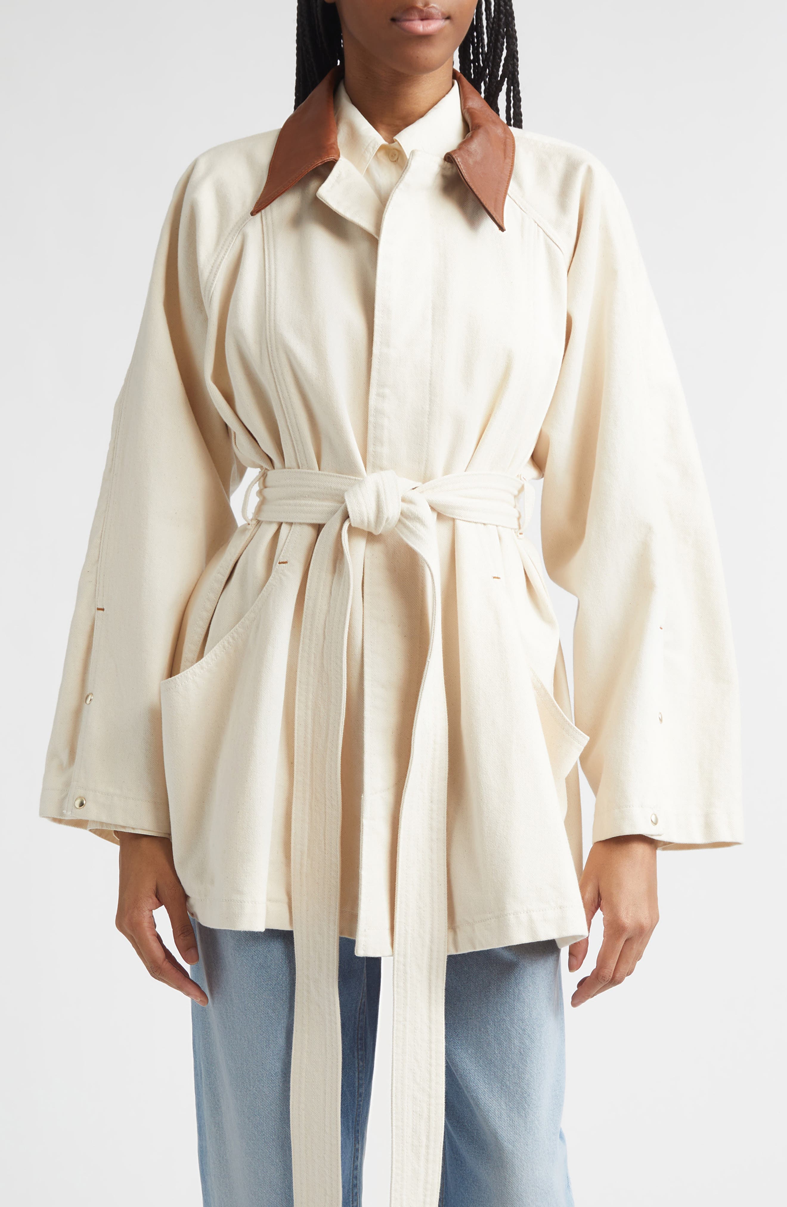Sweep Belted Denim Jacket with Denim Collar - image 1