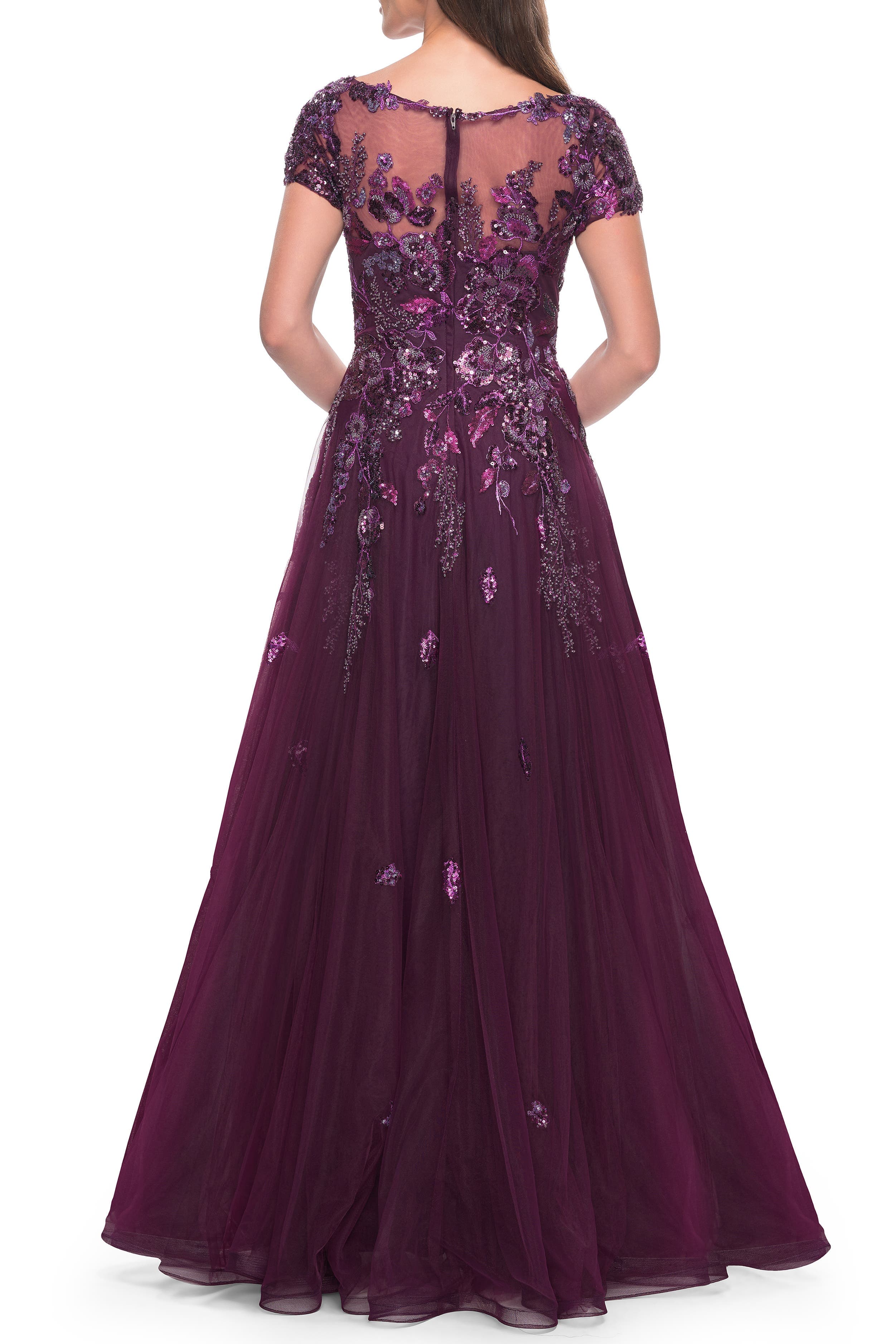 A-line Gown with Unique Sequin Floral Applique - image 2