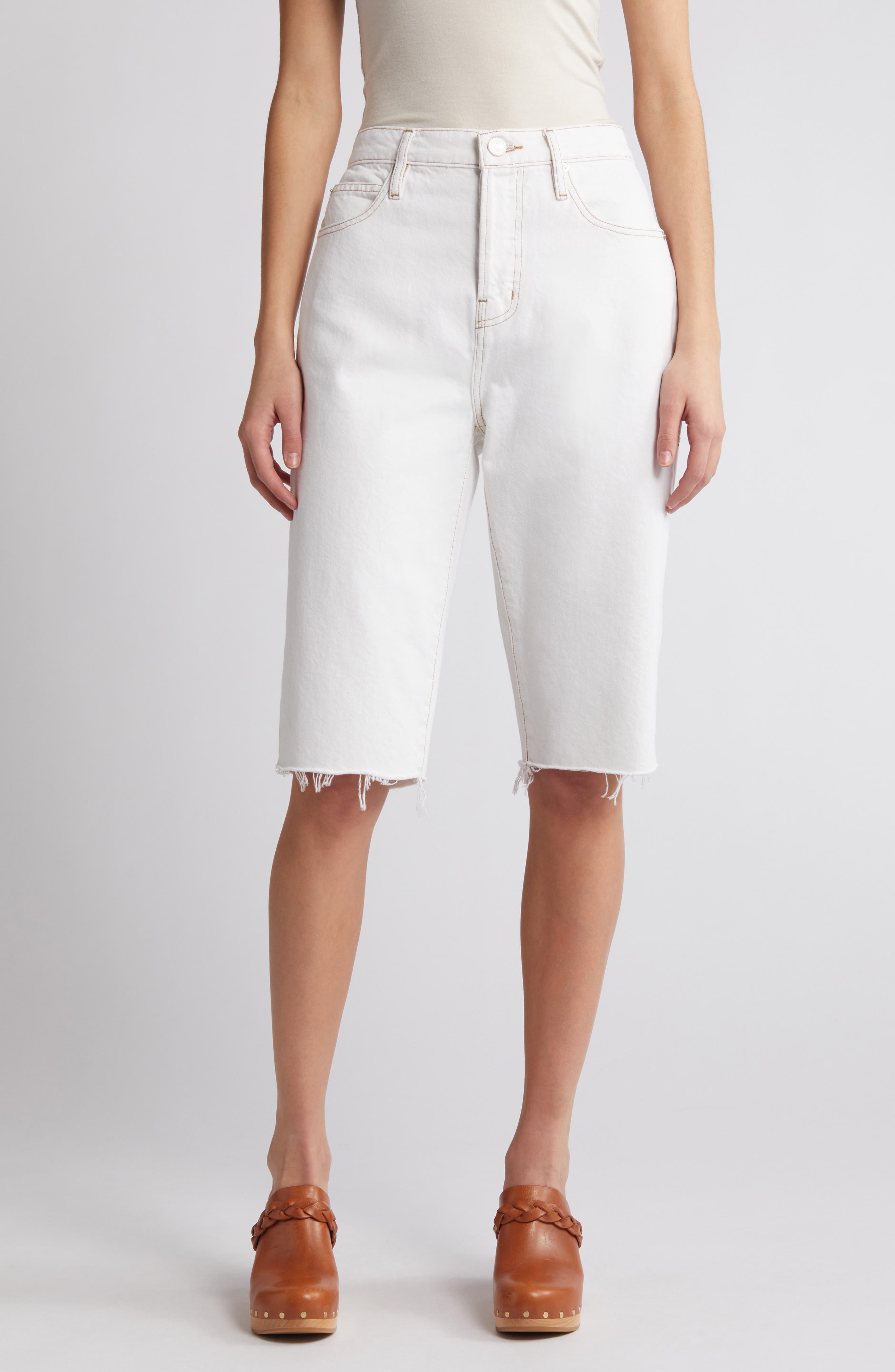 High Waist Raw Hem Denim Shorts - image 1