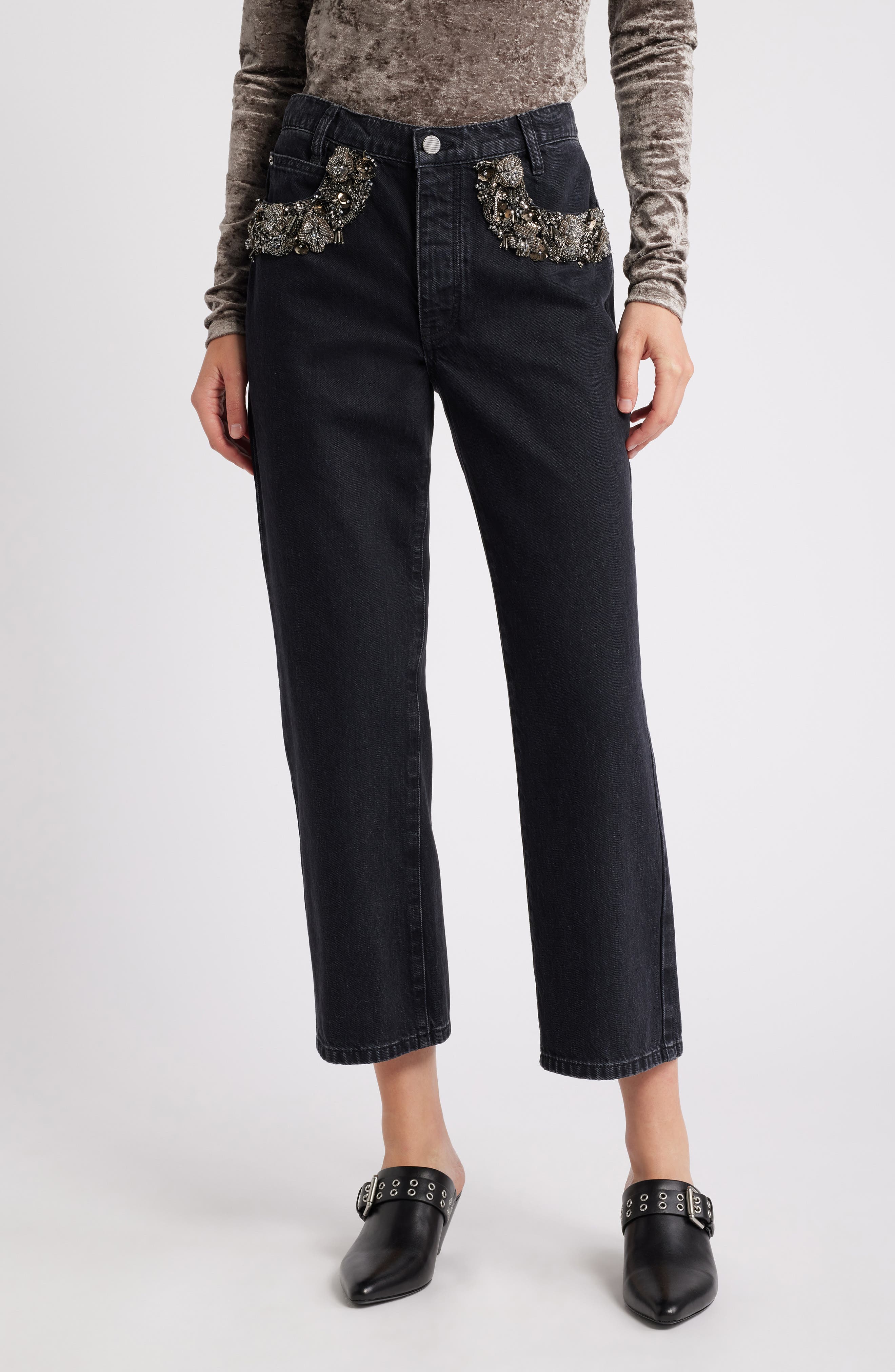 The Beaded Hang Cropped Straight Leg Jeans - image 1