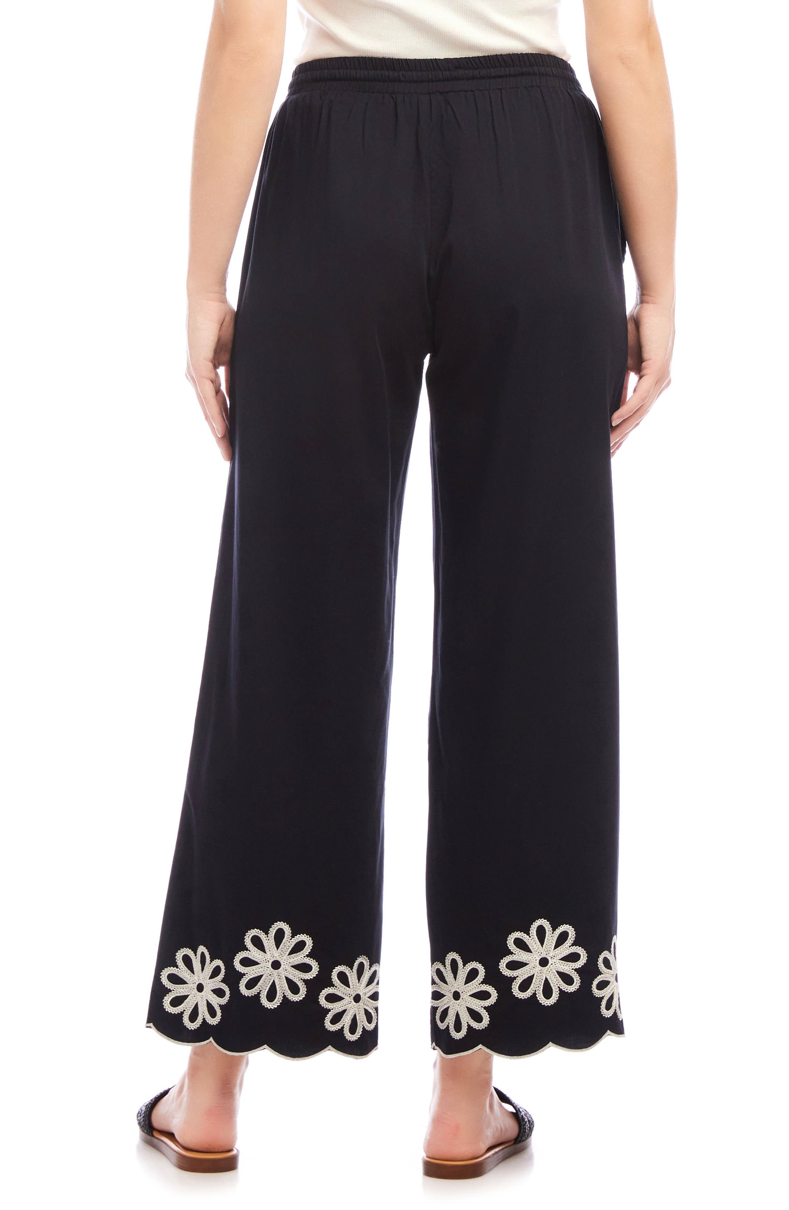 Embroidered Scallop Drawstring Cotton Pants - image 2