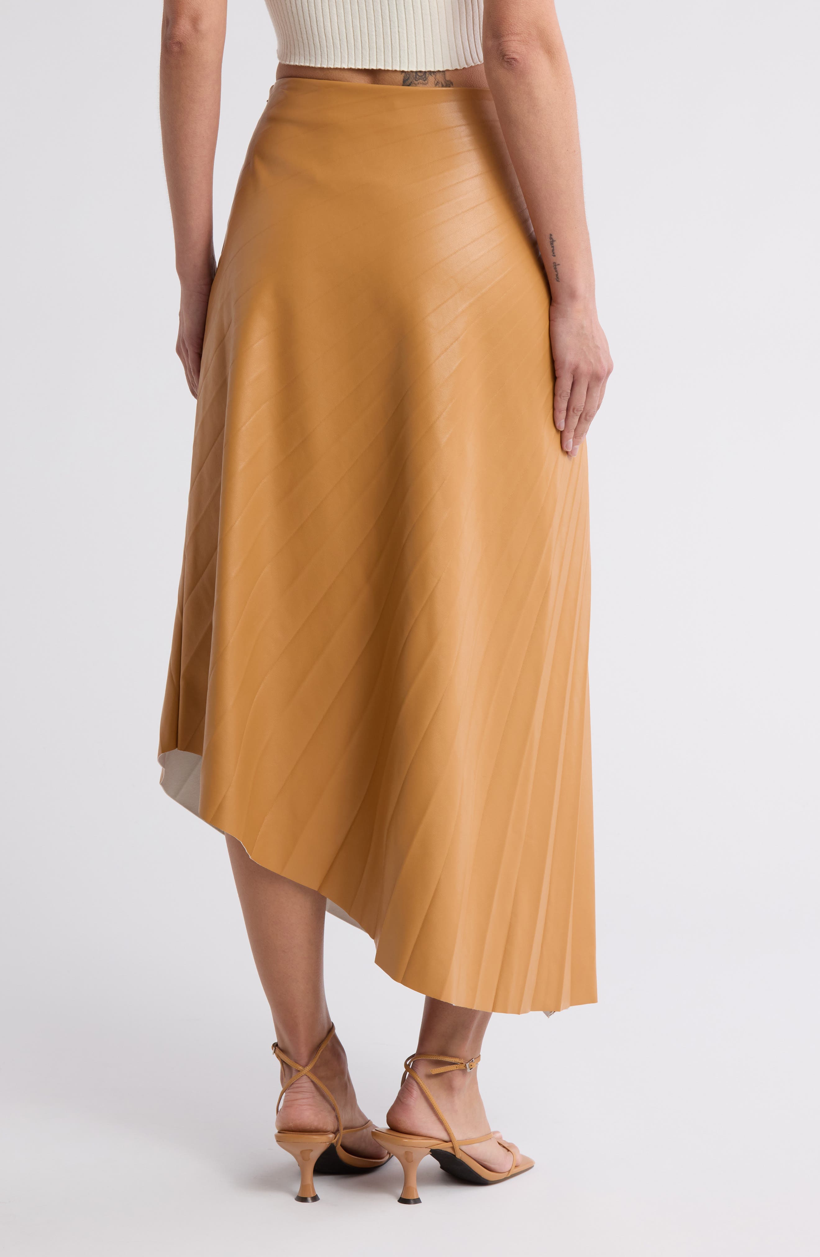 Tracy Pleat Asymmetric Faux Leather Skirt - image 2