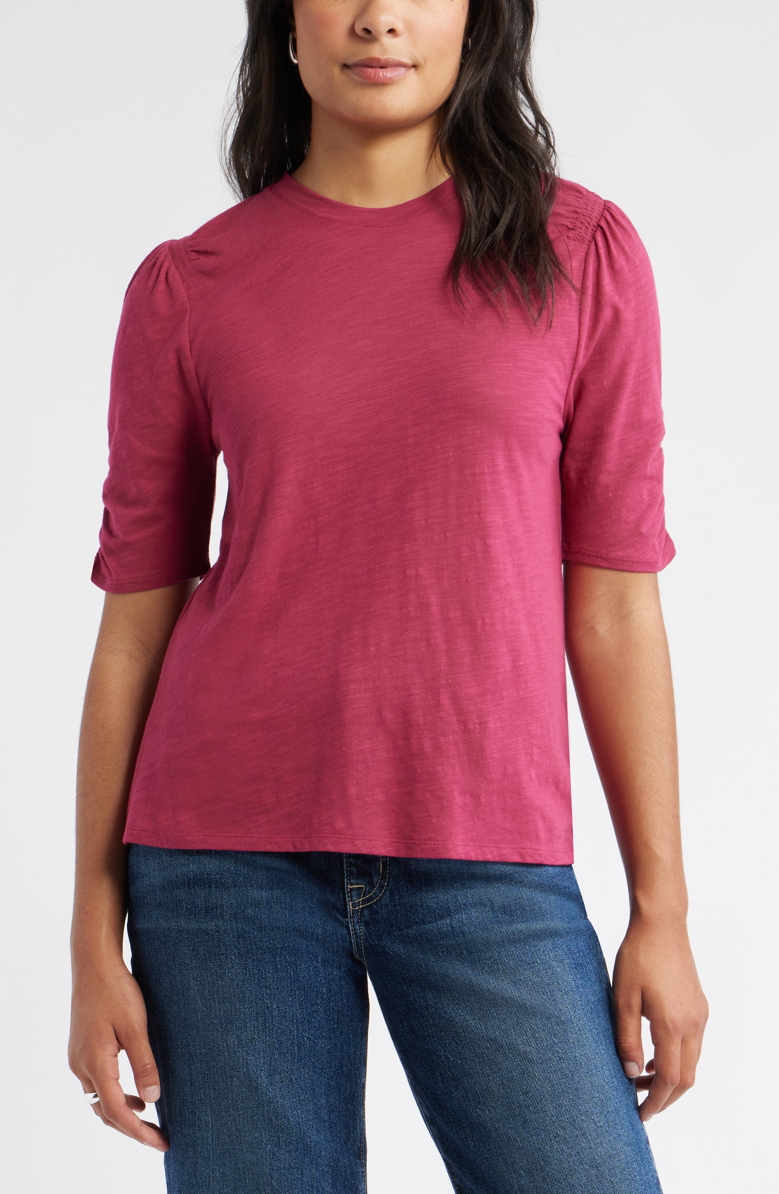 Puff Sleeve Cotton Blend T-Shirt - image 1
