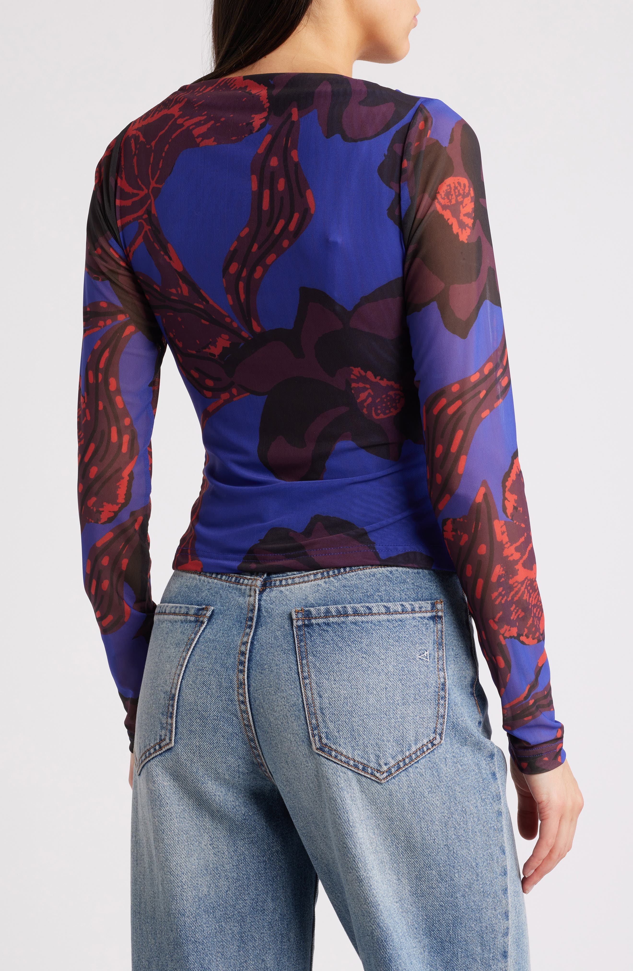 Remy Floral Print Ruched Mesh Top - image 2