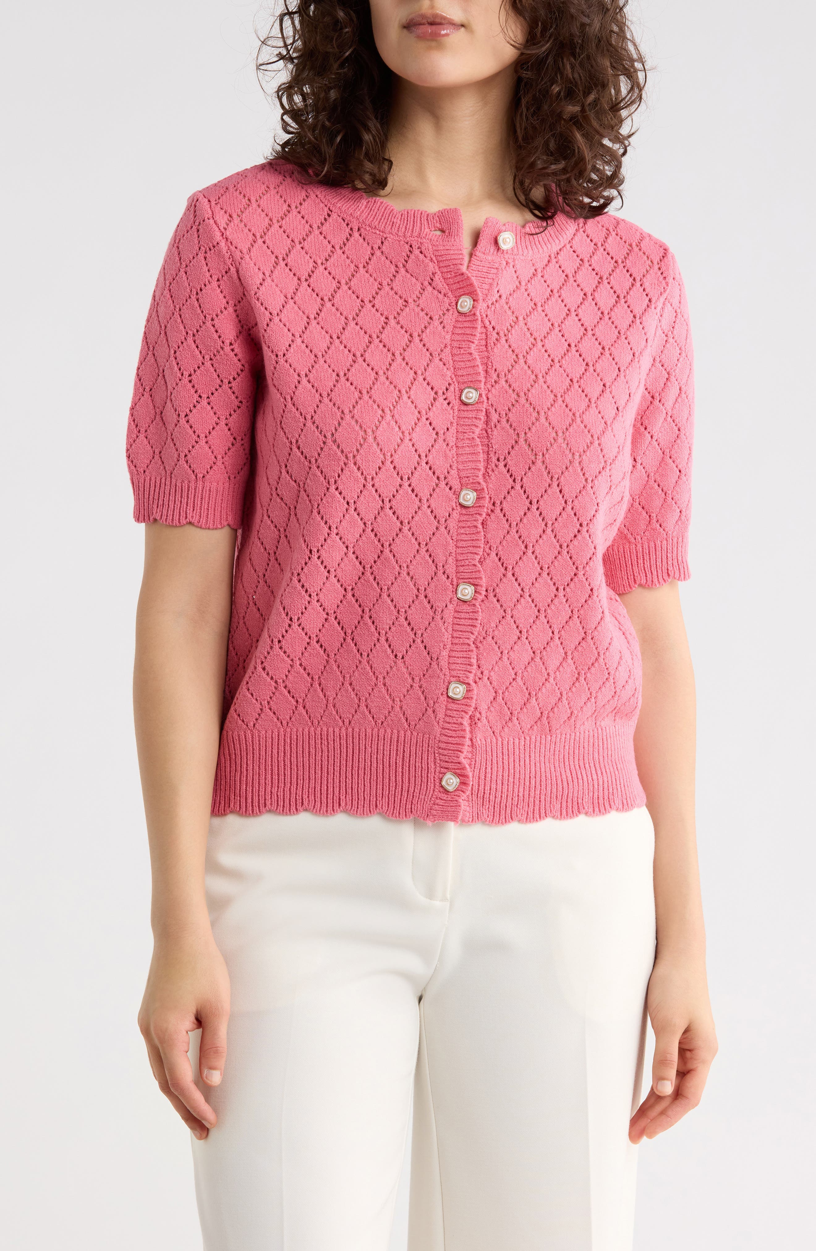 Pointelle Short Sleeve Cardigan - image 3
