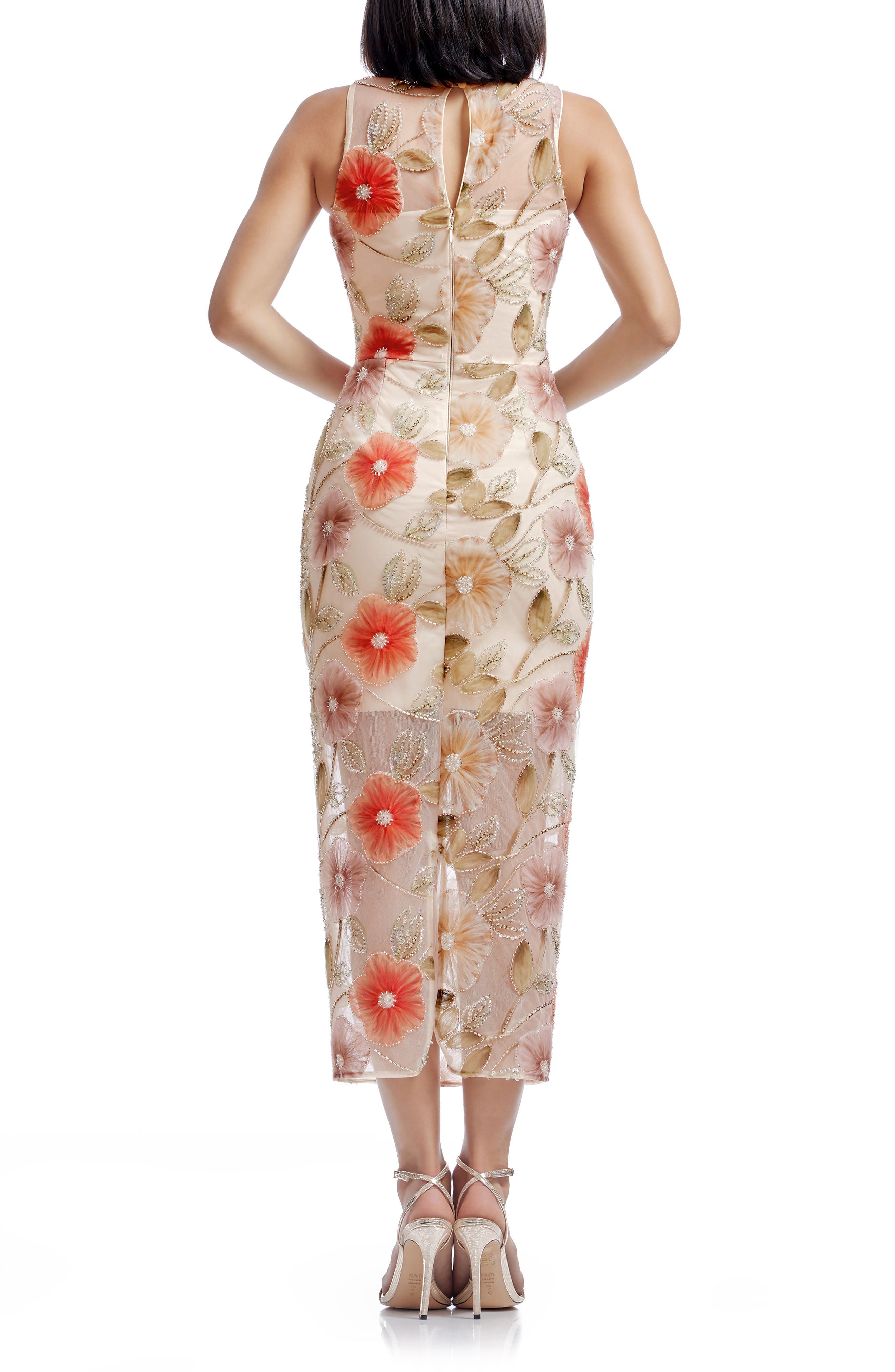 Helena Beaded Floral Applique Sheath Gown - image 2