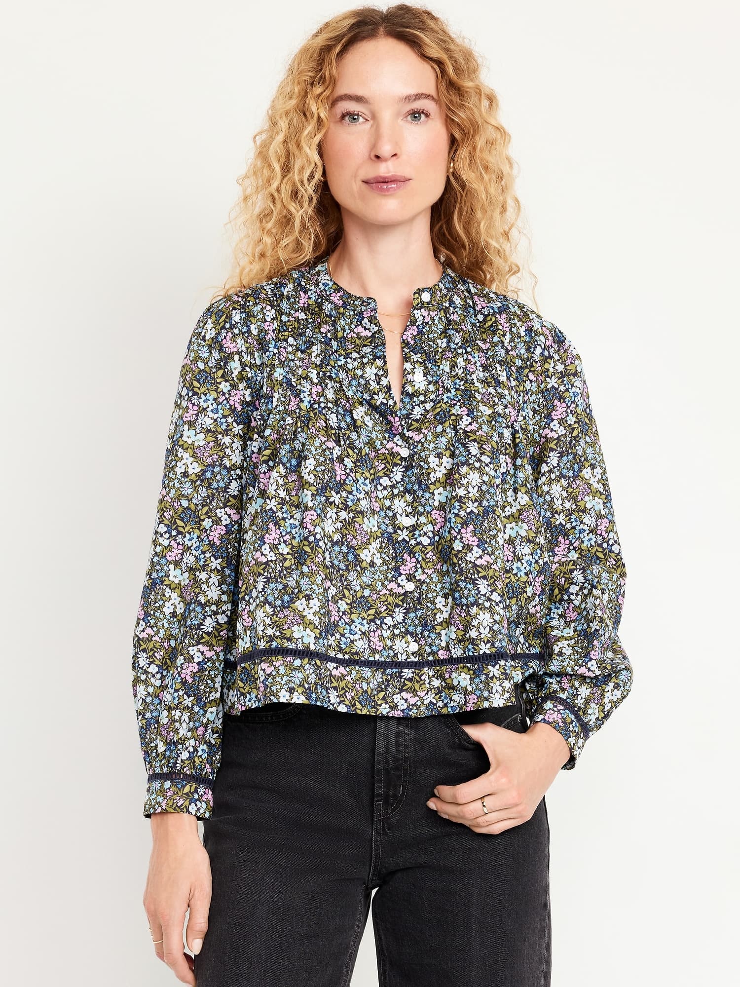 Swiss Dot Button-Down Pintuck Top