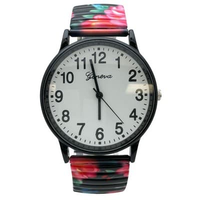 Olivia Pratt Big Dial Easy Reader Watch Abstract Elastic Stretch Band Wristwatch Women Watch