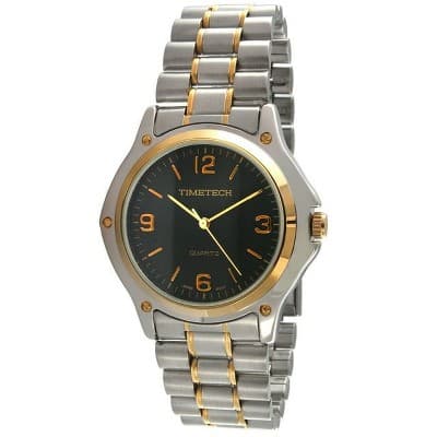 TIMETECH Men's Two Tone Stainless Steel Bracelet Analog Dress Watch with Black Dial